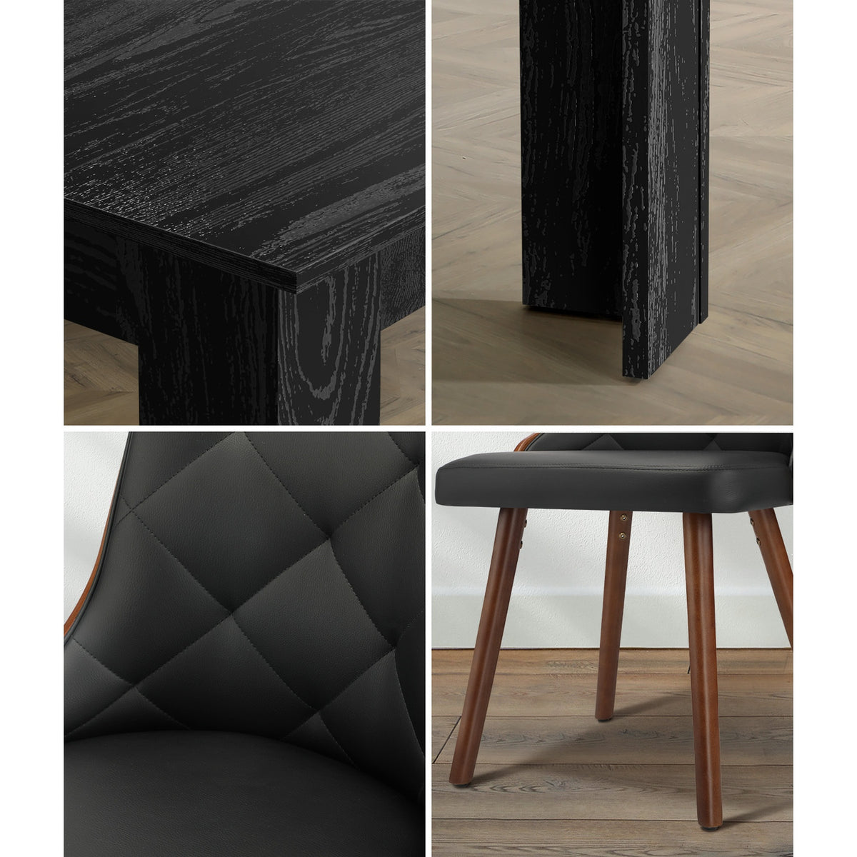 Oikiture 160cm Extendable Dining Table with 4PCS Dining Chairs PU Leather Black - Sunyee