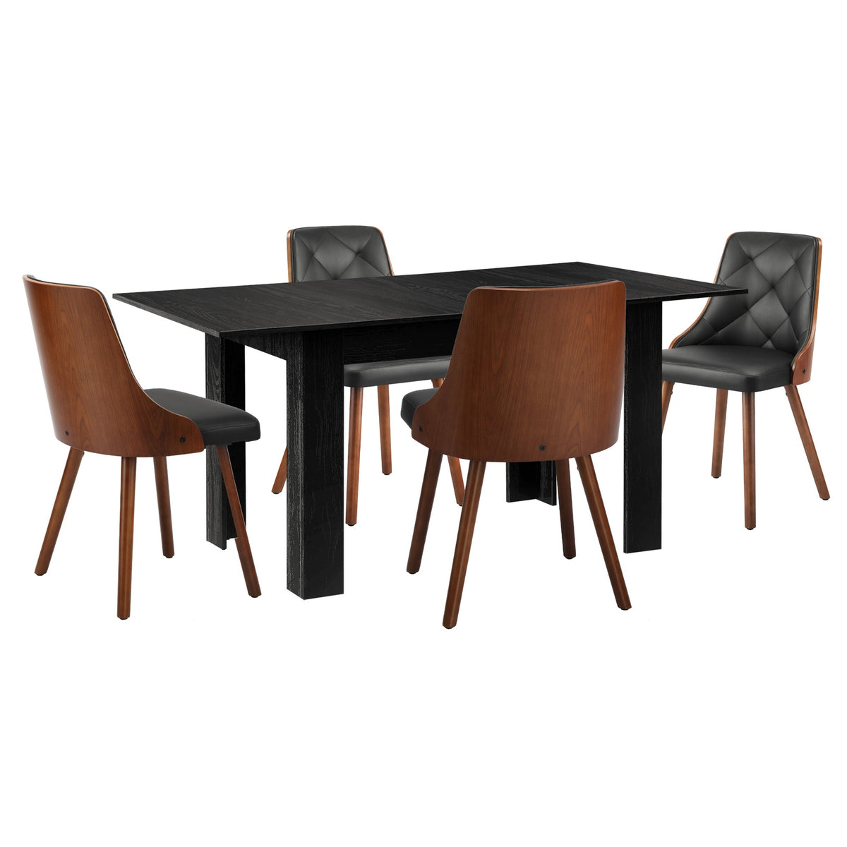 Oikiture 160cm Extendable Dining Table with 4PCS Dining Chairs PU Leather Black - Sunyee