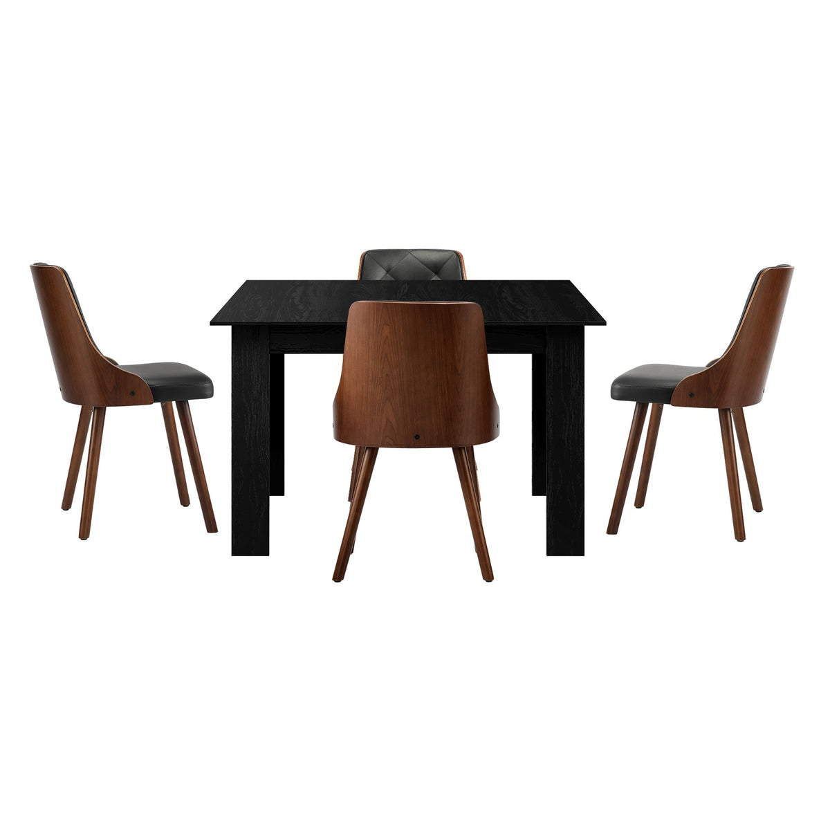 Oikiture 160cm Extendable Dining Table with 4PCS Dining Chairs PU Leather Black - Sunyee