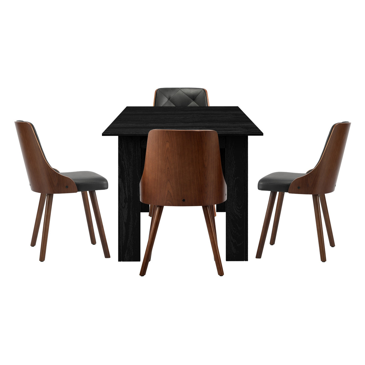 Oikiture 160cm Extendable Dining Table with 4PCS Dining Chairs PU Leather Black - Sunyee