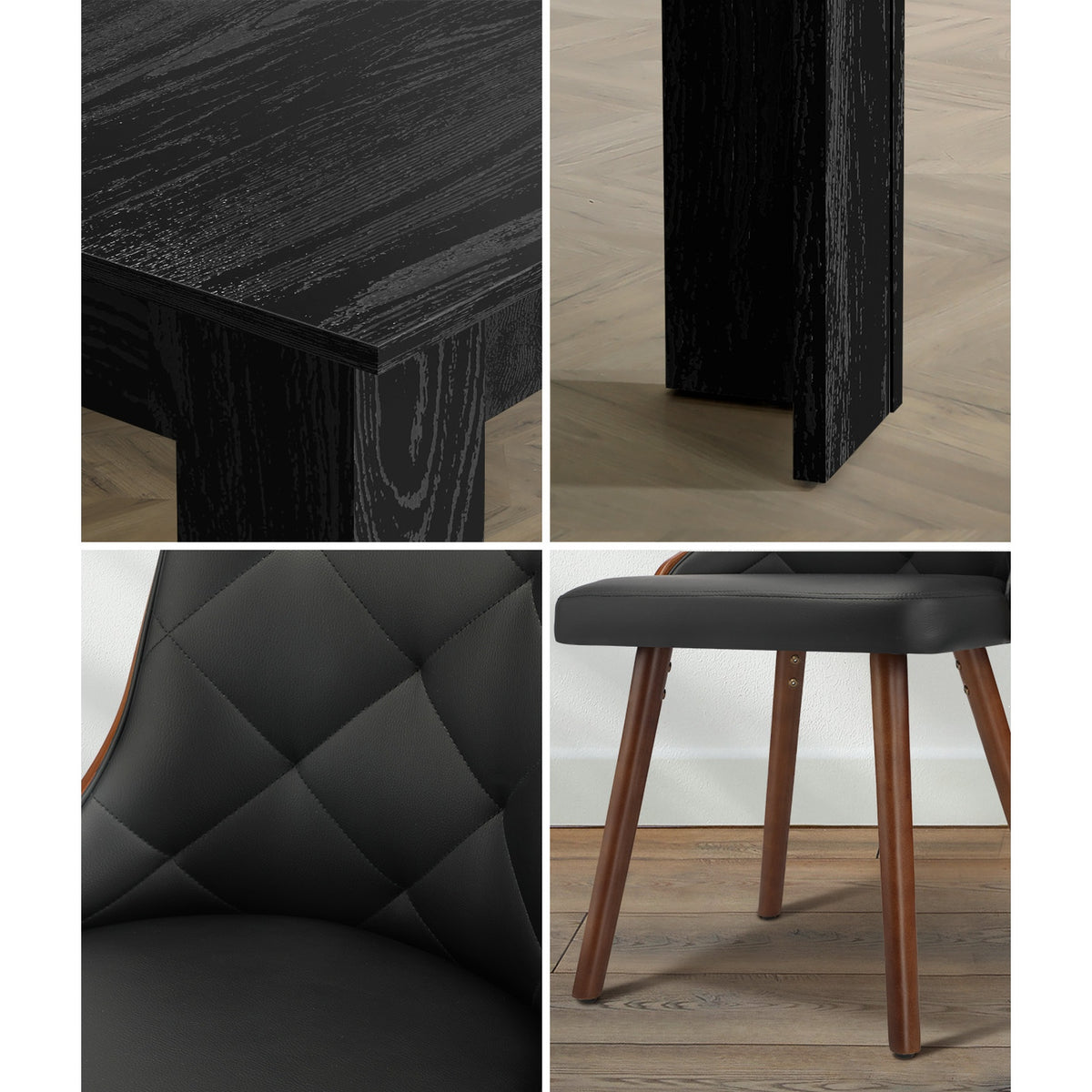 Oikiture 160cm Extendable Dining Table with 6PCS Dining Chairs PU Leather Black - Sunyee