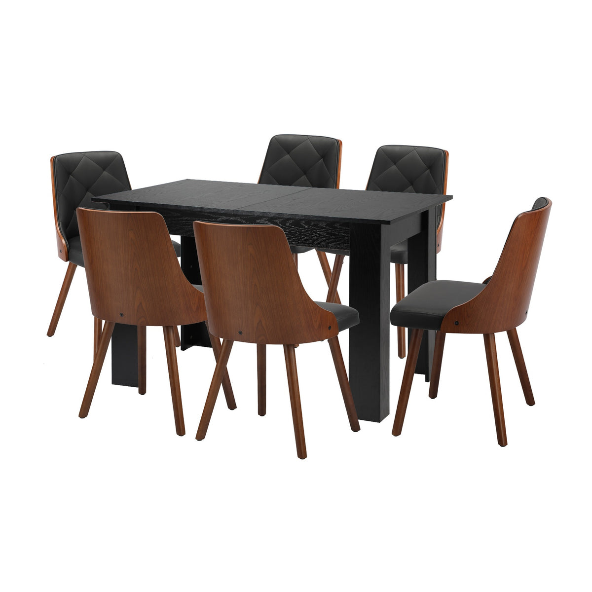 Oikiture 160cm Extendable Dining Table with 6PCS Dining Chairs PU Leather Black - Sunyee