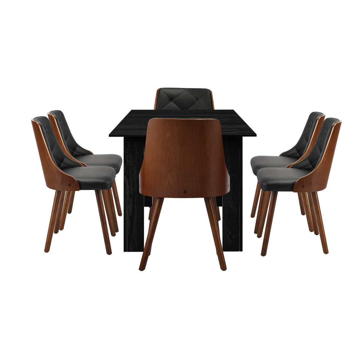 Oikiture 160cm Extendable Dining Table with 6PCS Dining Chairs PU Leather Black - Sunyee