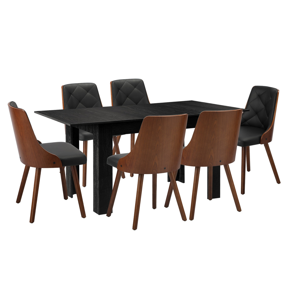 Oikiture 160cm Extendable Dining Table with 6PCS Dining Chairs PU Leather Black - Sunyee