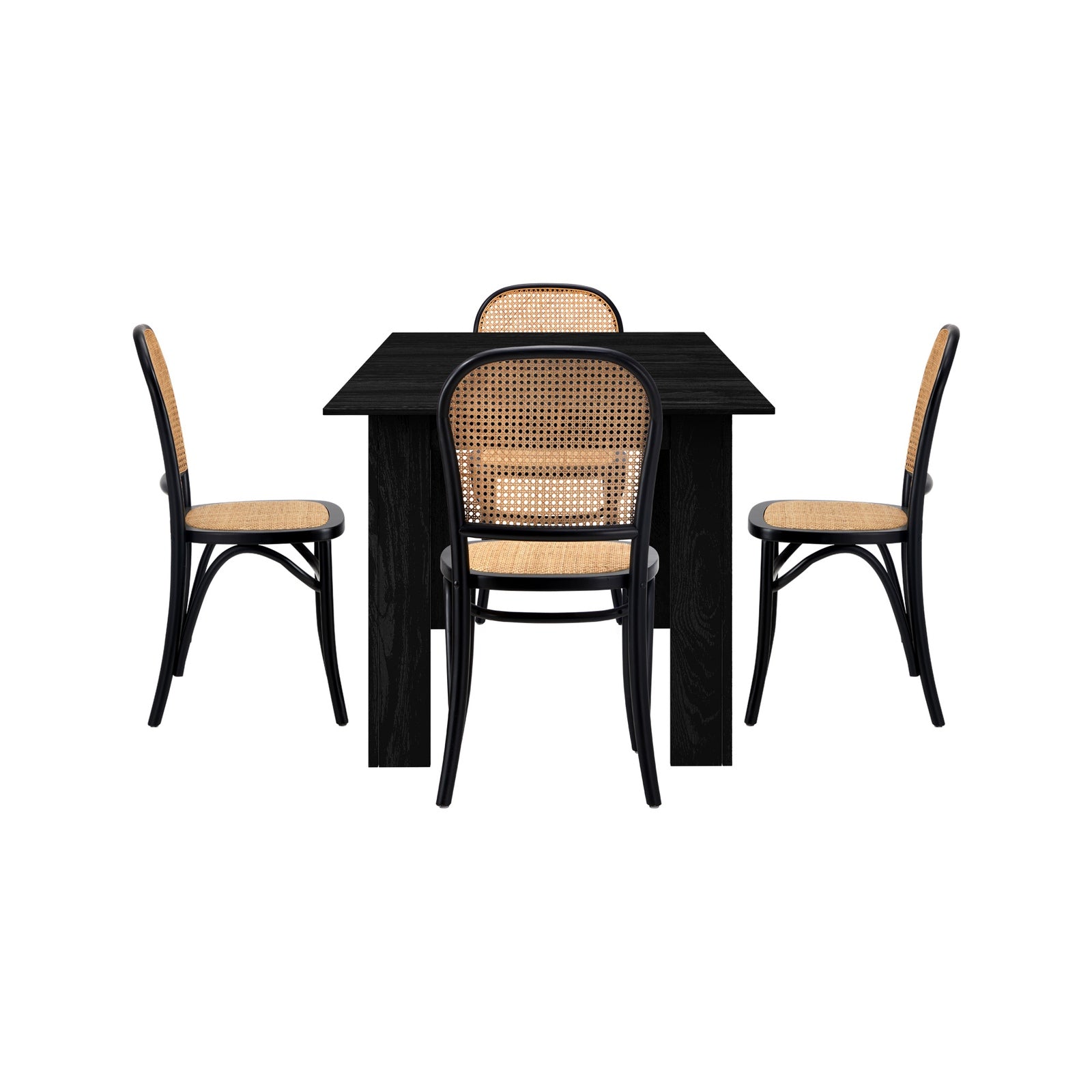 Oikiture 160cm Extendable Dining Table with 4PCS Dining Chairs Rattan Black - Sunyee