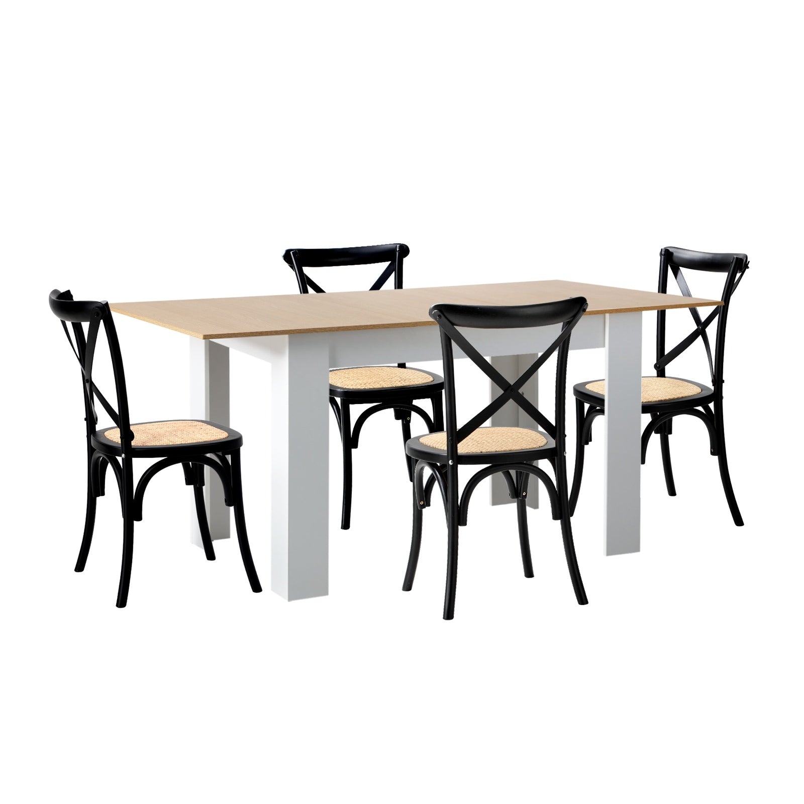 Oikiture 160cm Extendable Dining Table with 4PCS Dining Chairs Crossback Black - Sunyee