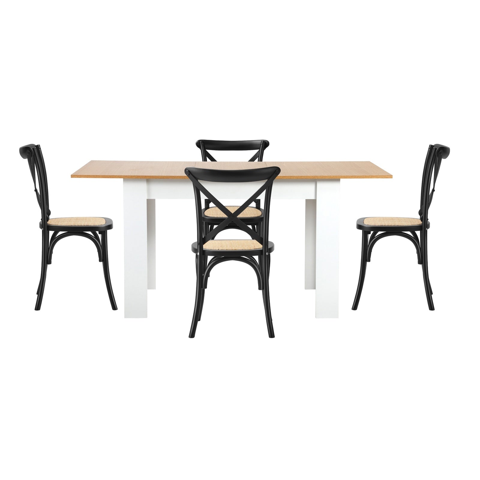 Oikiture 160cm Extendable Dining Table with 4PCS Dining Chairs Crossback Black - Sunyee