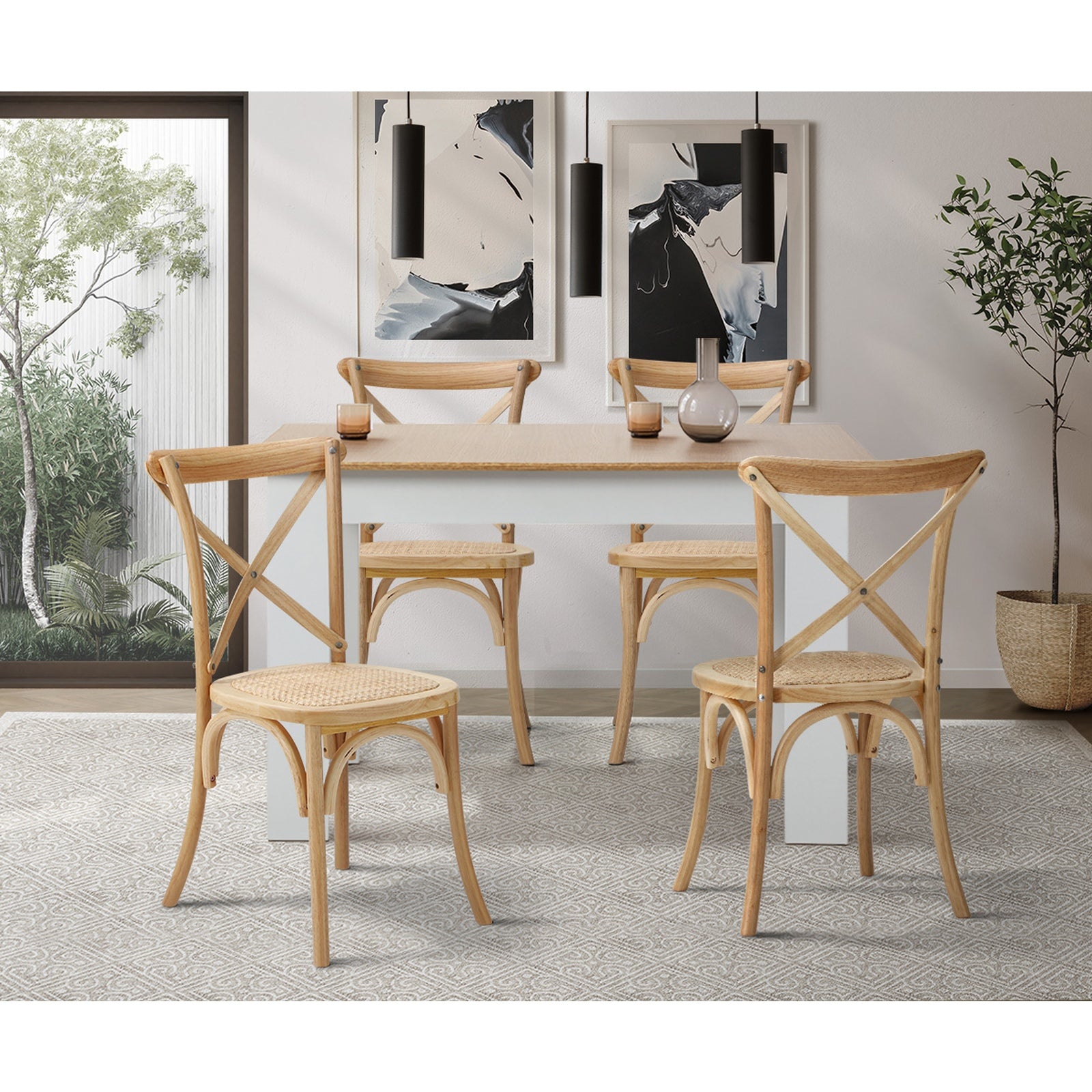 Oikiture 160cm Extendable Dining Table with 4PCS Dining Chairs Crossback Wooden - Sunyee