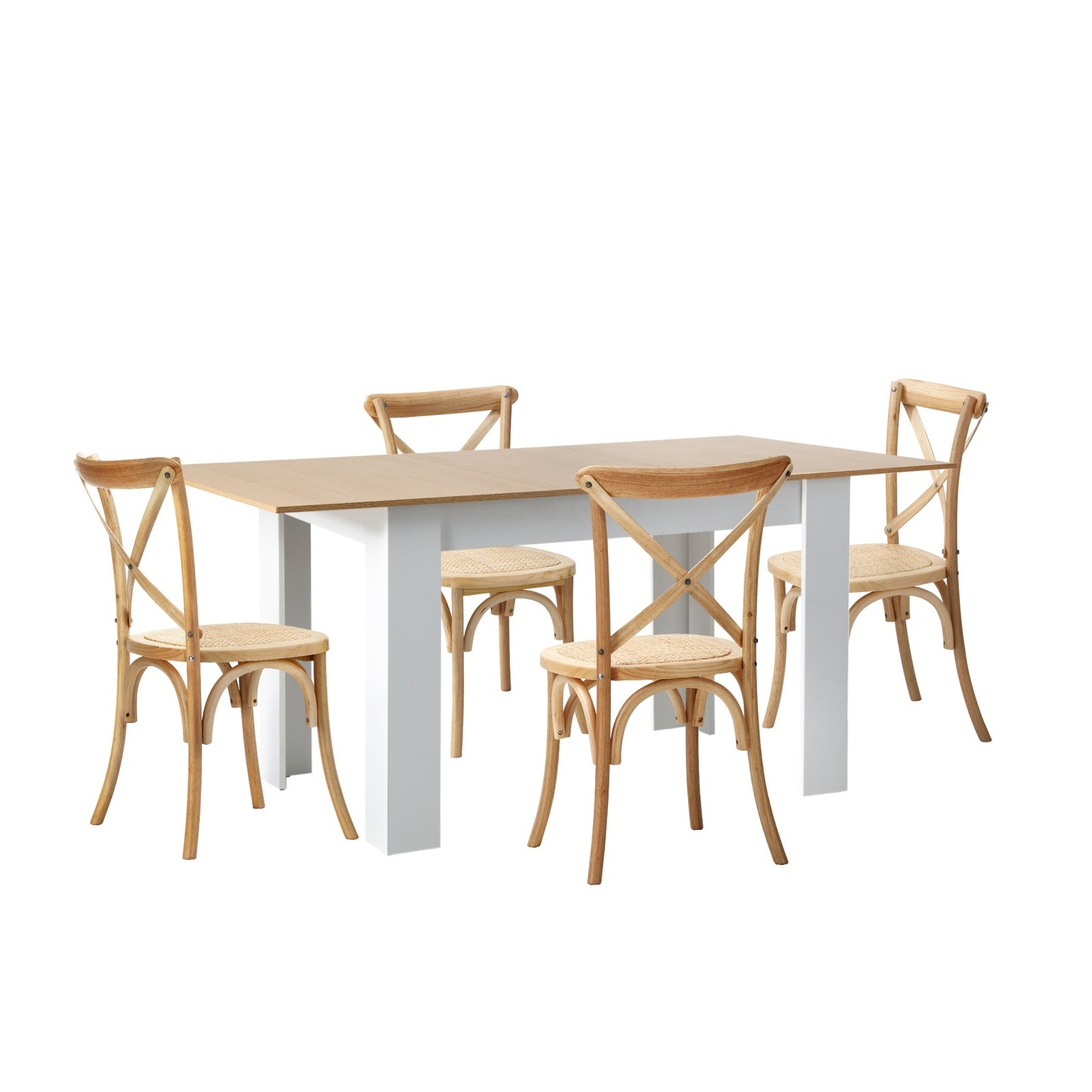 Oikiture 160cm Extendable Dining Table with 4PCS Dining Chairs Crossback Wooden - Sunyee