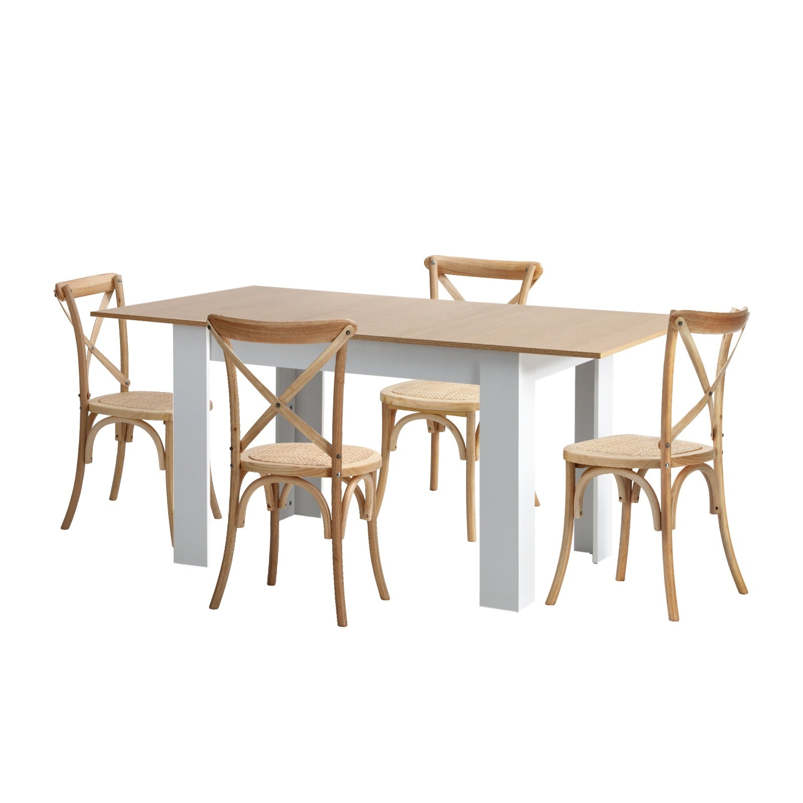 Oikiture 160cm Extendable Dining Table with 4PCS Dining Chairs Crossback Wooden - Sunyee