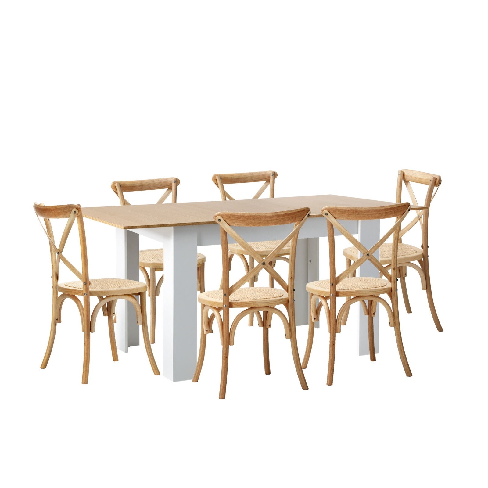 Oikiture 160cm Extendable Dining Table with 6PCS Dining Chairs Crossback Wooden - Sunyee