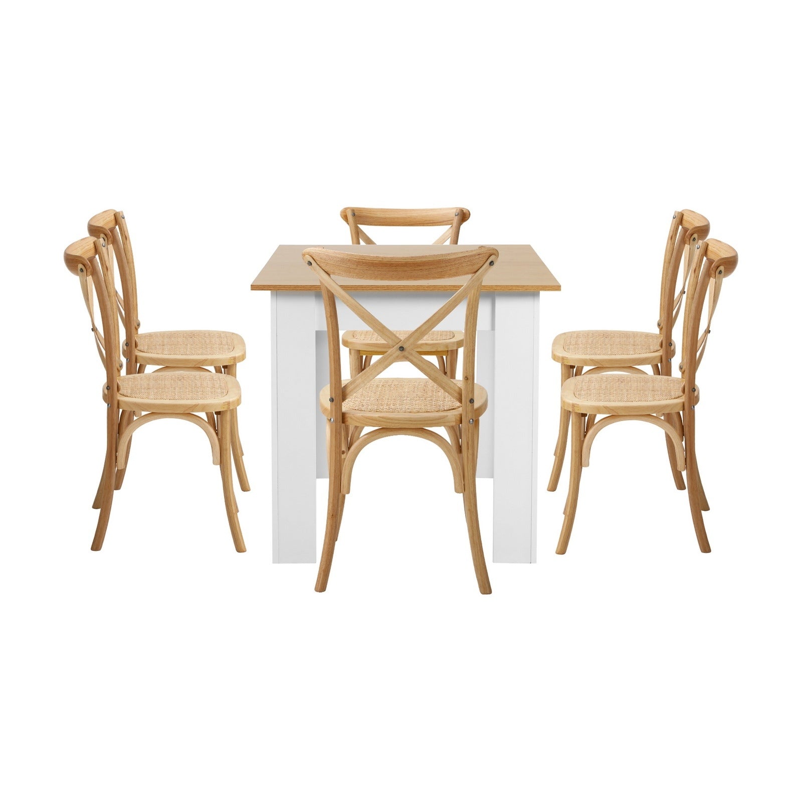Oikiture 160cm Extendable Dining Table with 6PCS Dining Chairs Crossback Wooden - Sunyee