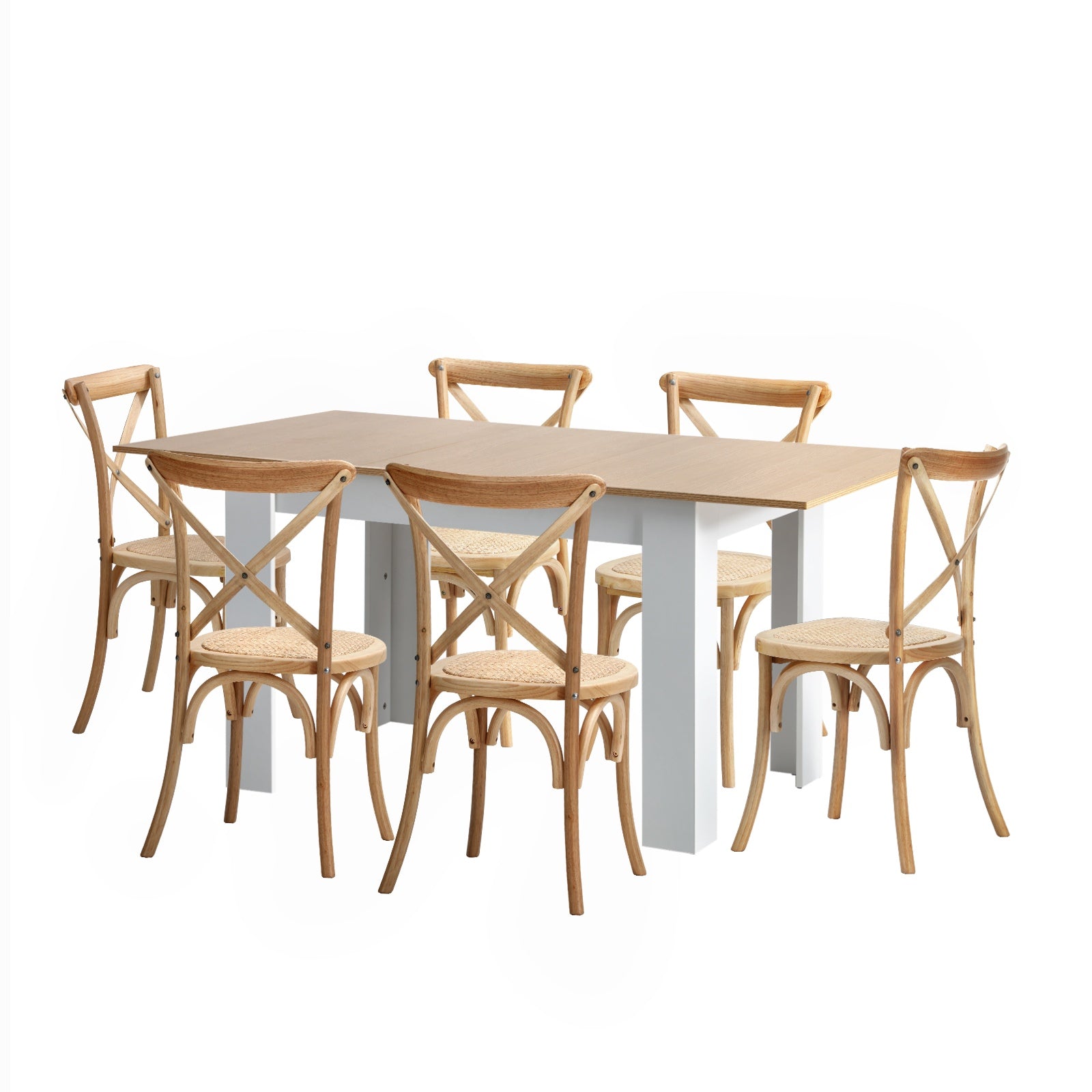Oikiture 160cm Extendable Dining Table with 6PCS Dining Chairs Crossback Wooden - Sunyee