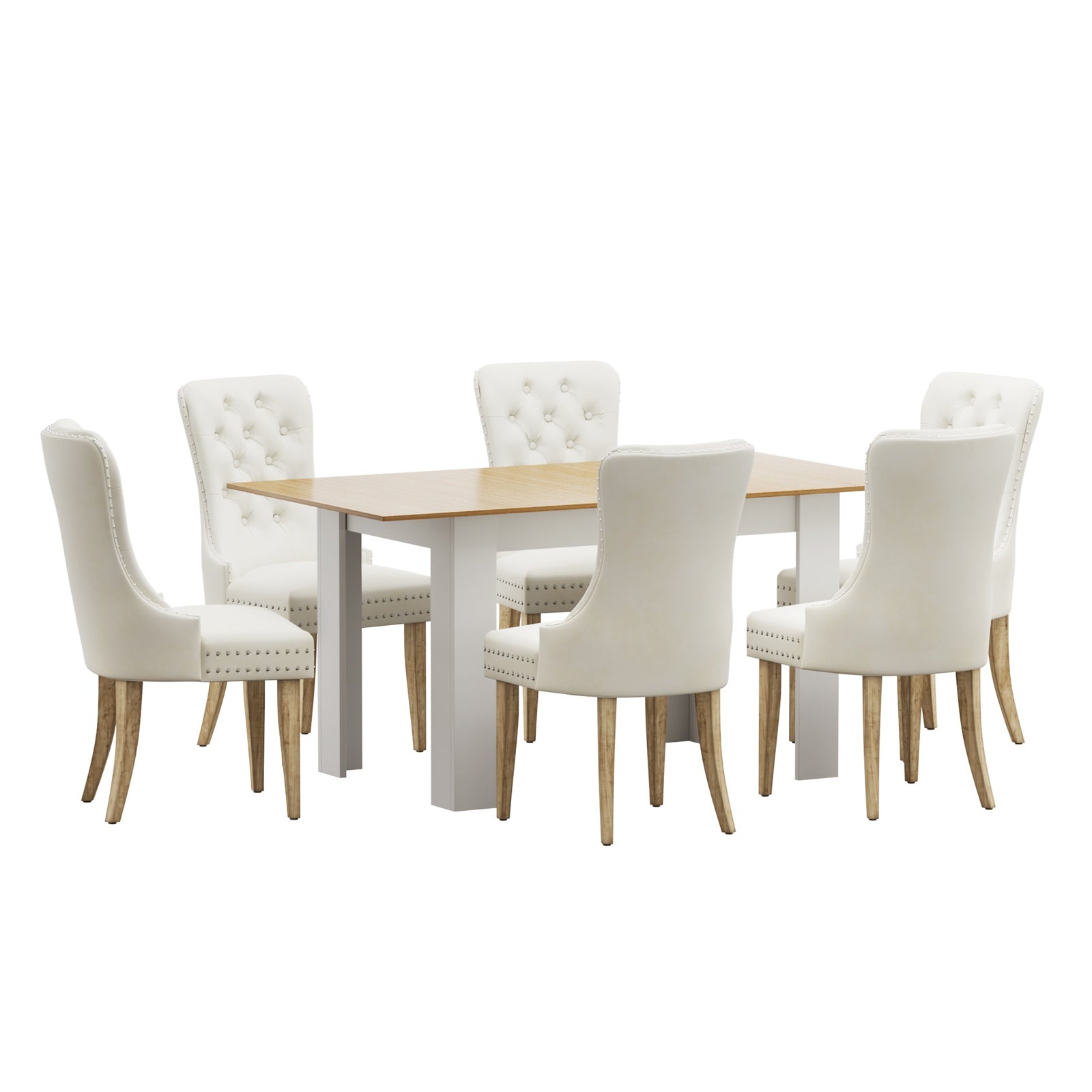Oikiture 160cm Extendable Dining Table with 6PCS Dining Chairs Velvet Beige - Sunyee