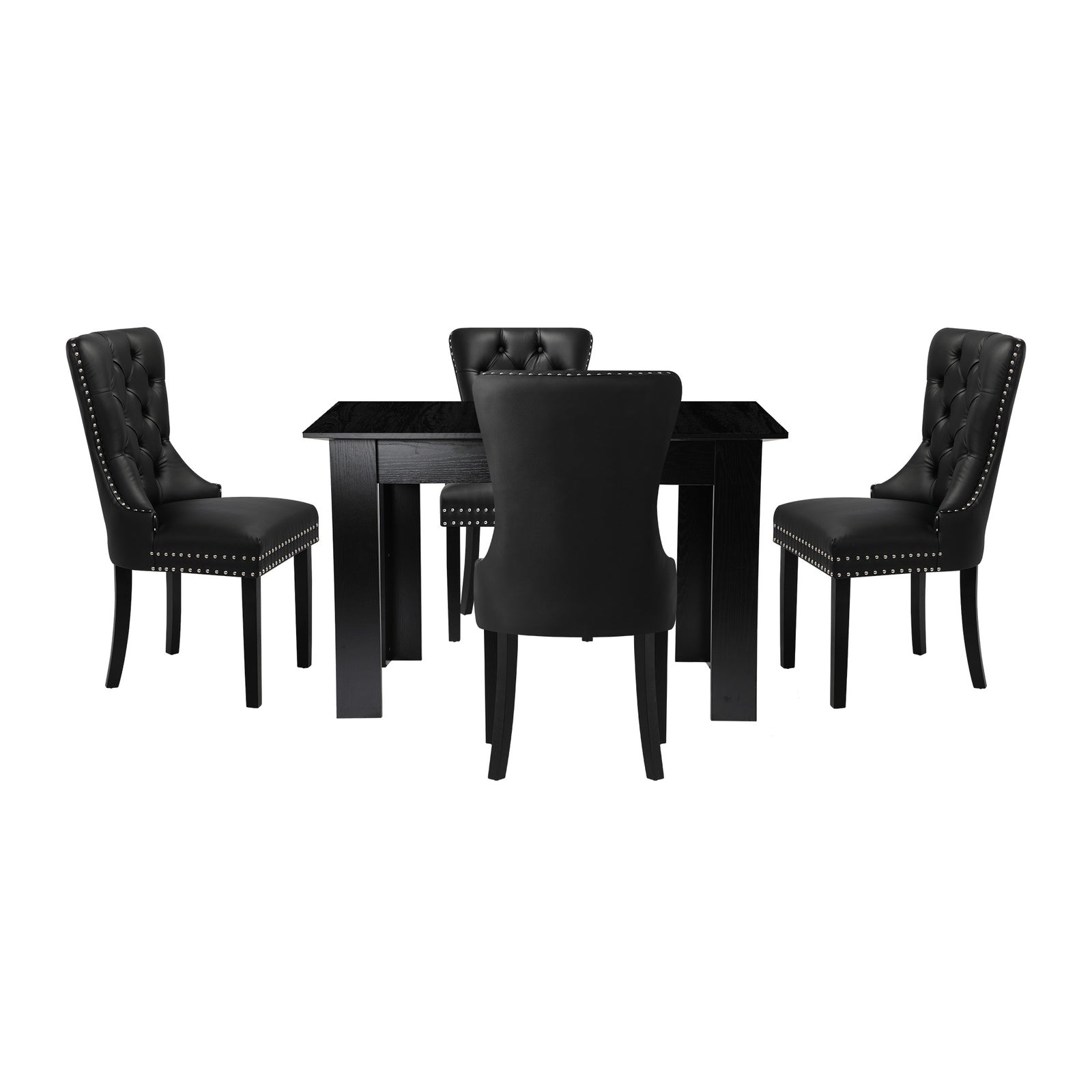 Oikiture 160cm Extendable Dining Table with 4PCS Dining Chairs PU Leather Black - Sunyee
