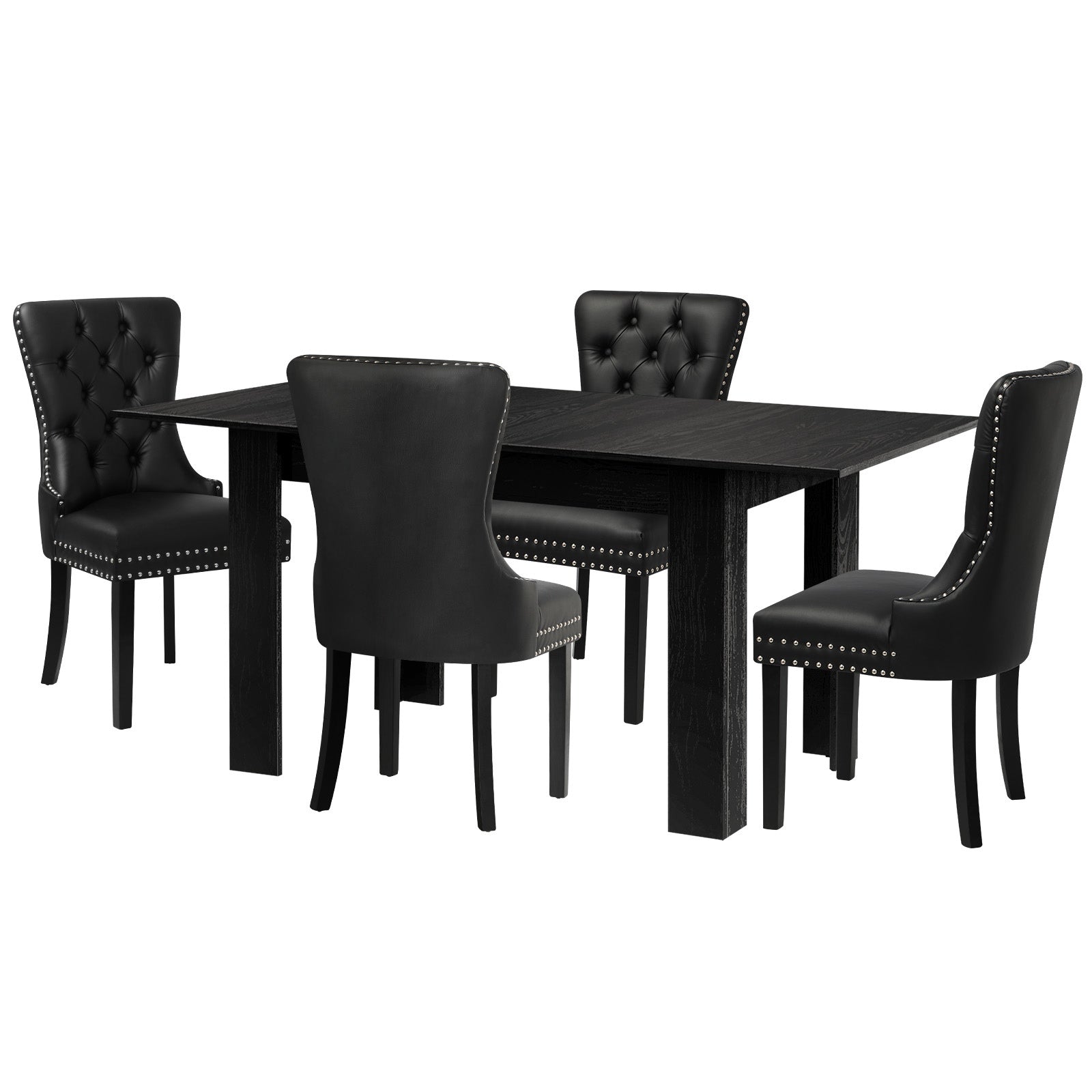 Oikiture 160cm Extendable Dining Table with 4PCS Dining Chairs PU Leather Black - Sunyee