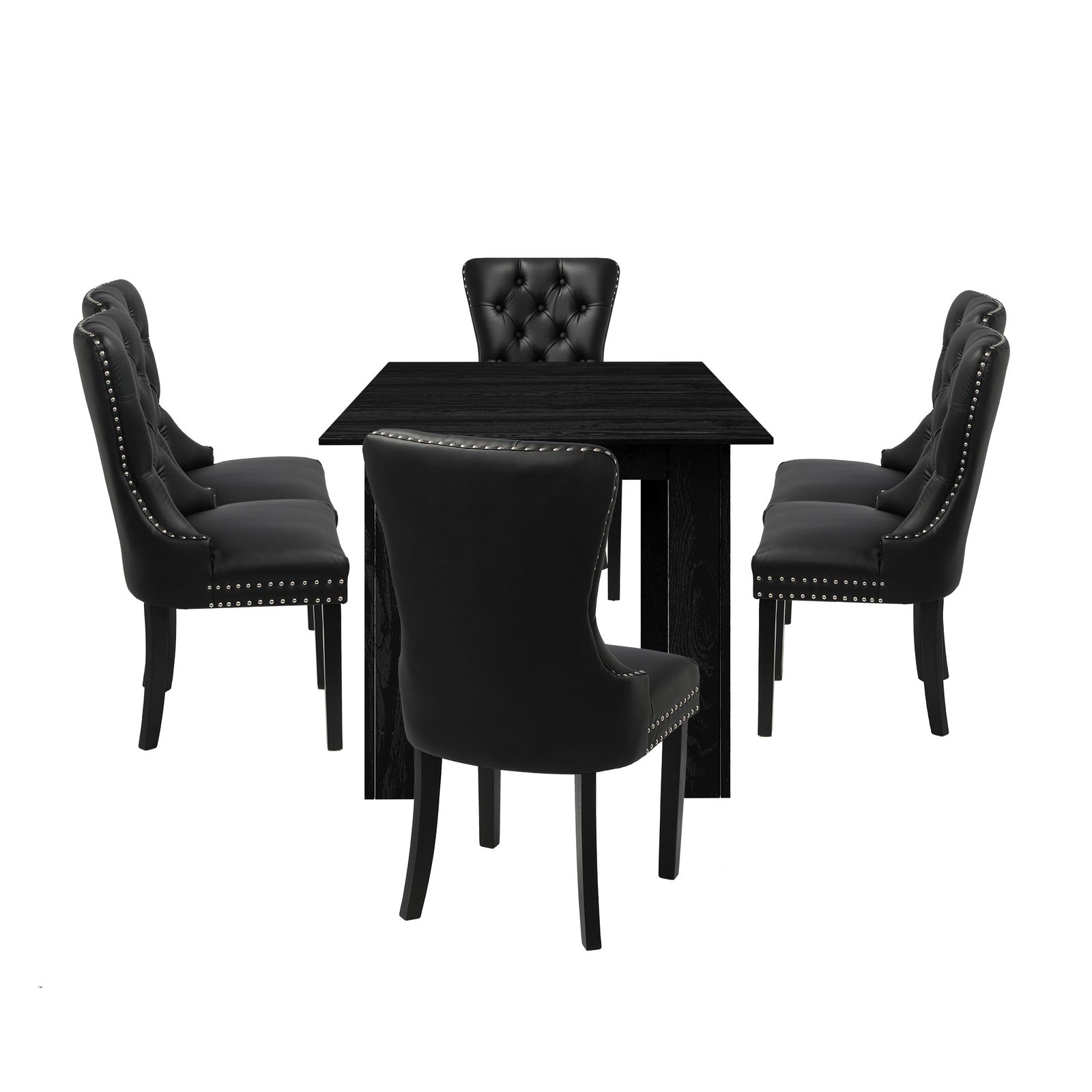 Oikiture 160cm Extendable Dining Table with 6PCS Dining Chairs PU Leather Black - Sunyee