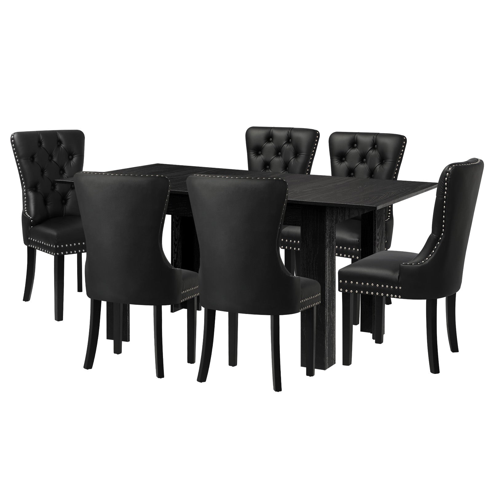 Oikiture 160cm Extendable Dining Table with 6PCS Dining Chairs PU Leather Black - Sunyee