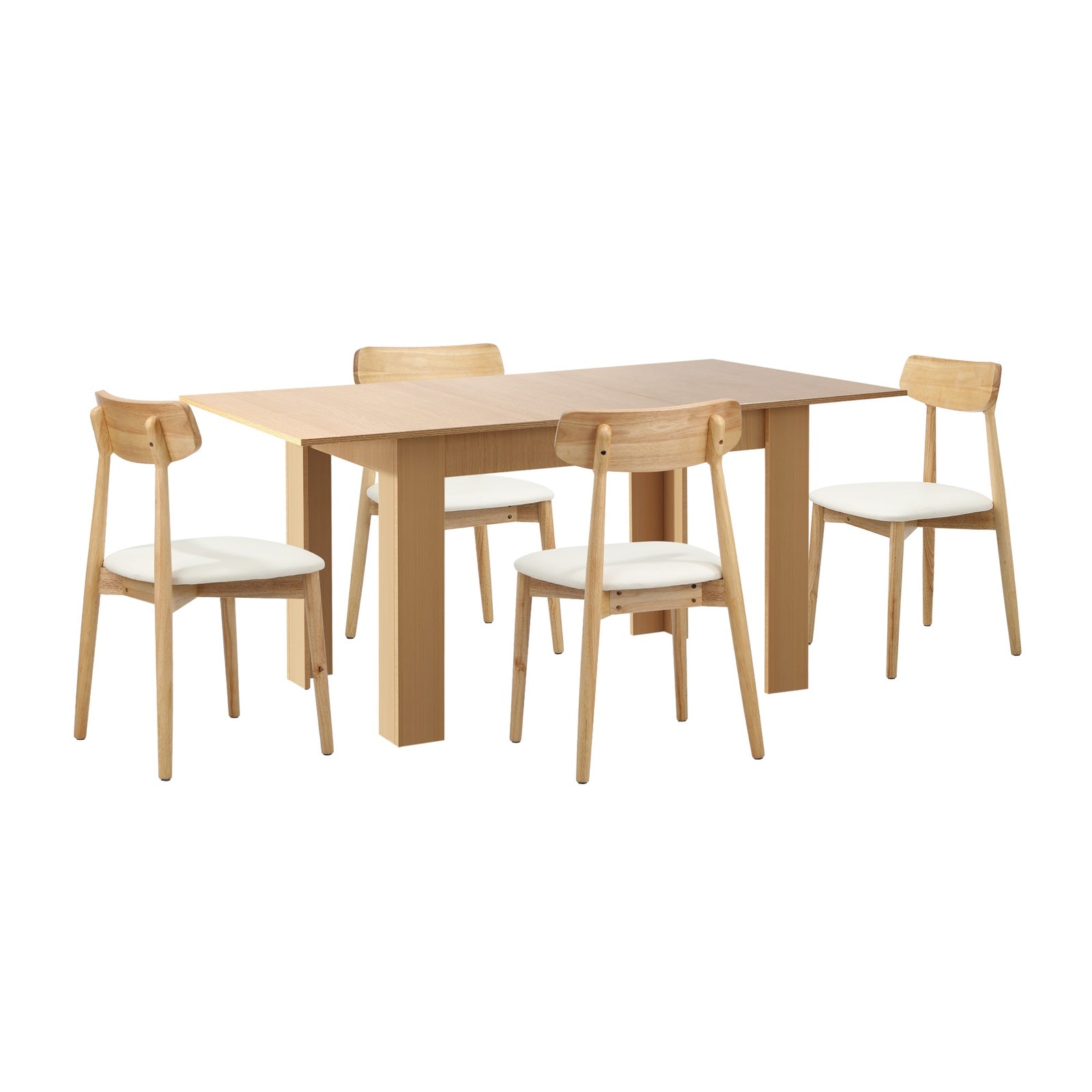 Oikiture 160cm Extendable Dining Table with 4x Dining Chairs PU Leather Natural - Sunyee
