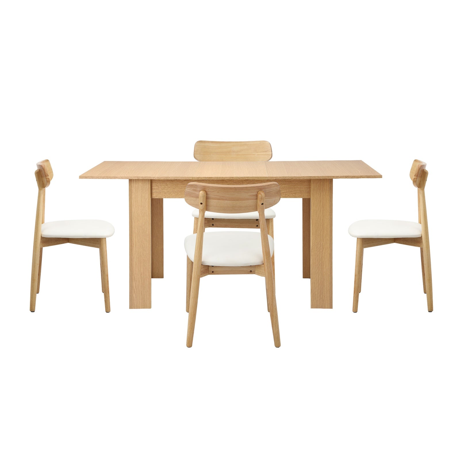 Oikiture 160cm Extendable Dining Table with 4x Dining Chairs PU Leather Natural - Sunyee