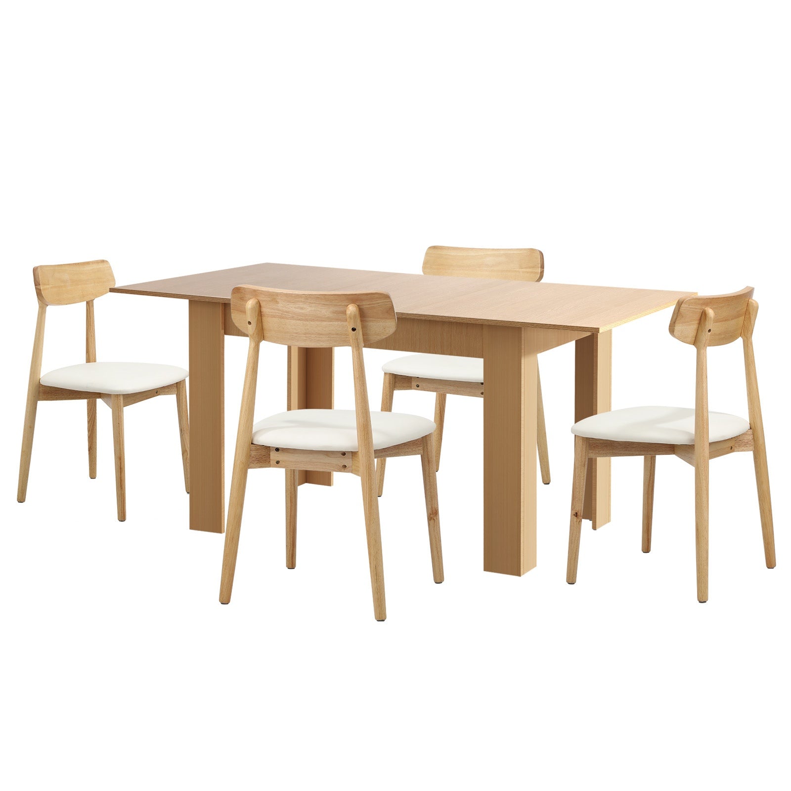 Oikiture 160cm Extendable Dining Table with 4x Dining Chairs PU Leather Natural - Sunyee