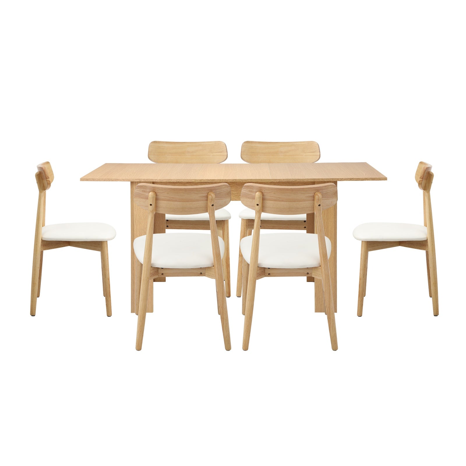 Oikiture 160cm Extendable Dining Table with 6x Dining Chairs PU Leather Natural - Sunyee
