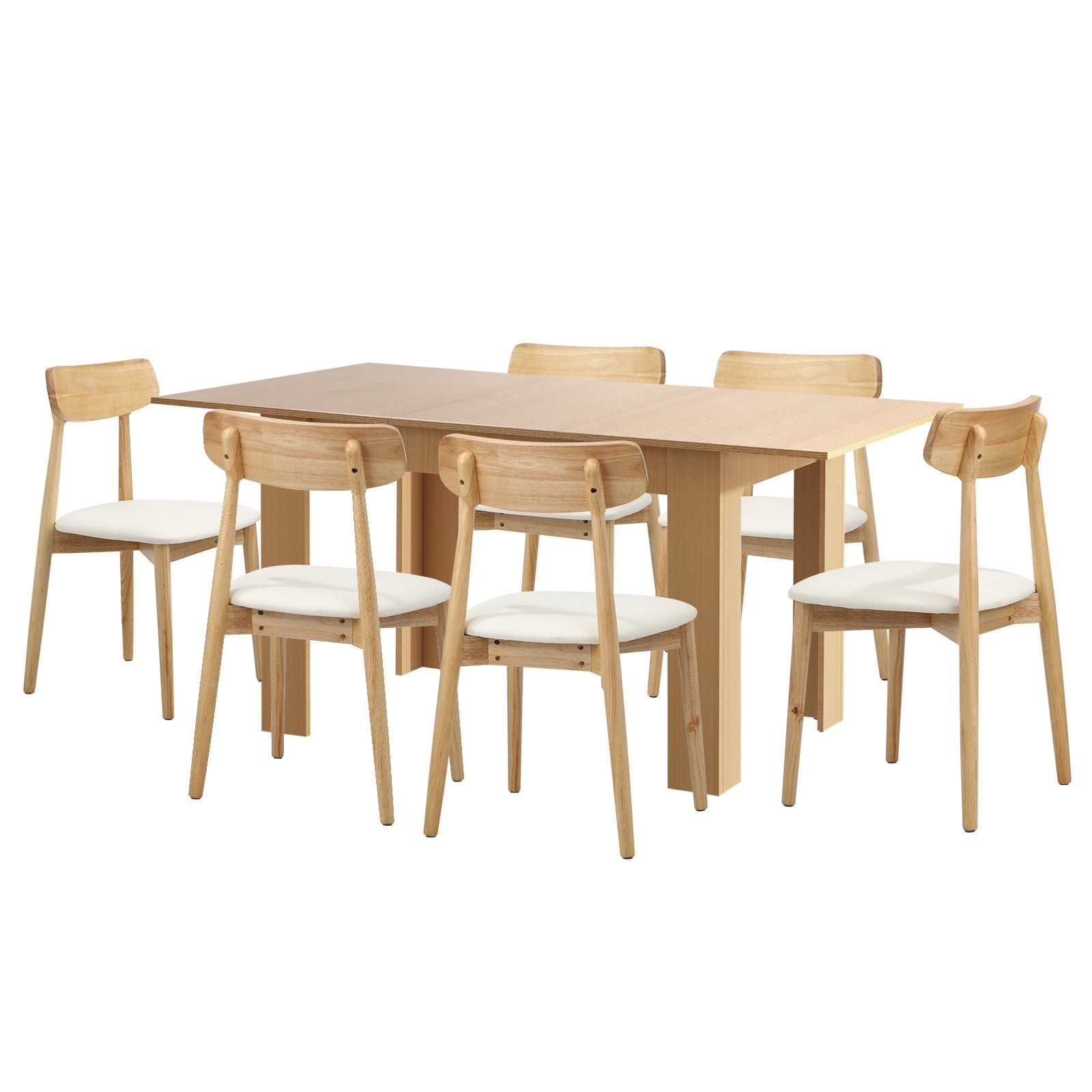 Oikiture 160cm Extendable Dining Table with 6x Dining Chairs PU Leather Natural - Sunyee