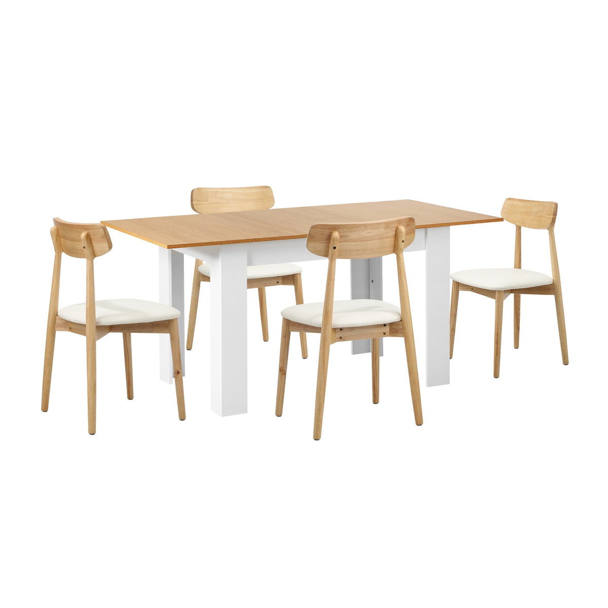 Oikiture 160cm Extendable Dining Table with 4x Dining Chairs PU Leather White - Sunyee