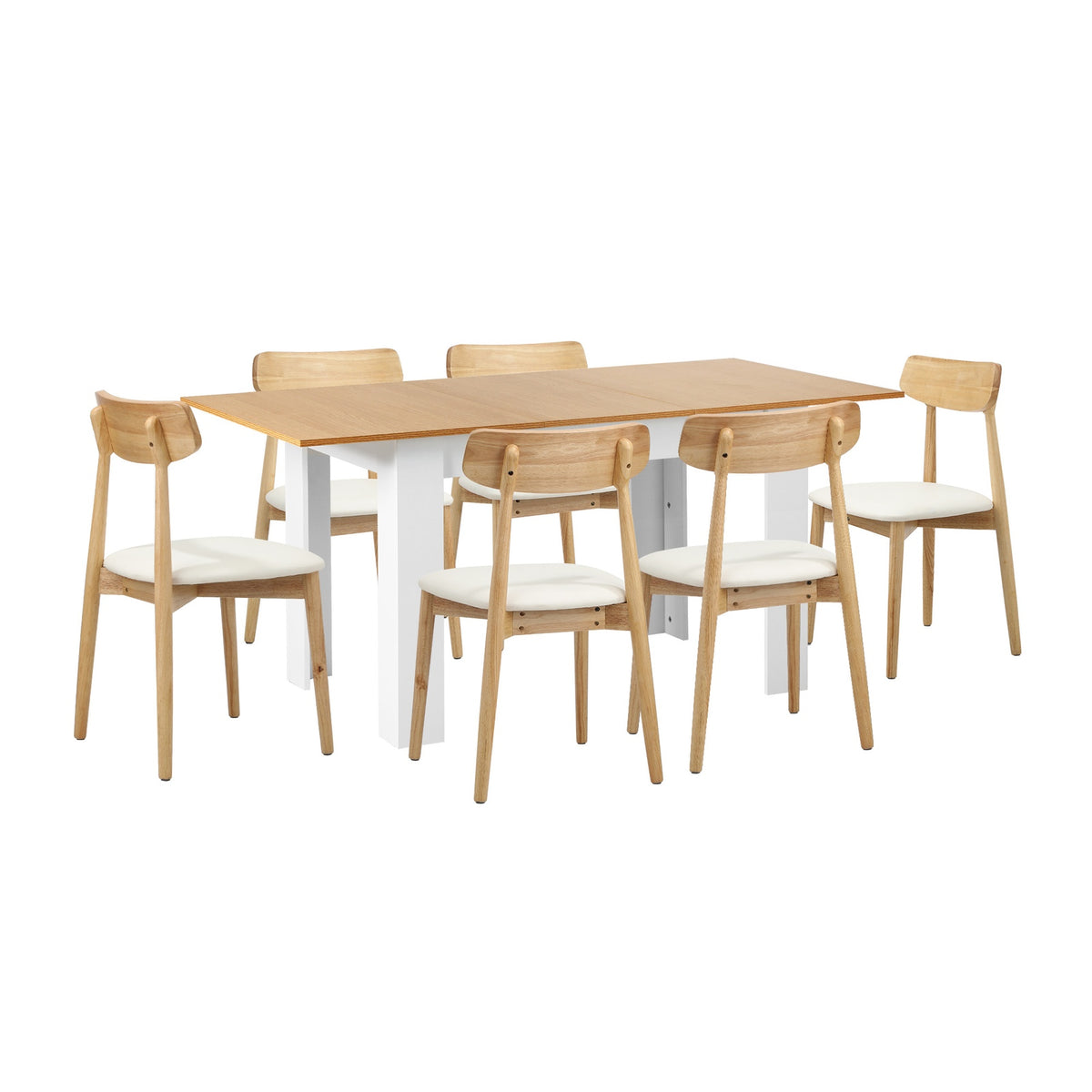 Oikiture 160cm Extendable Dining Table with 6x Dining Chairs PU Leather White - Sunyee