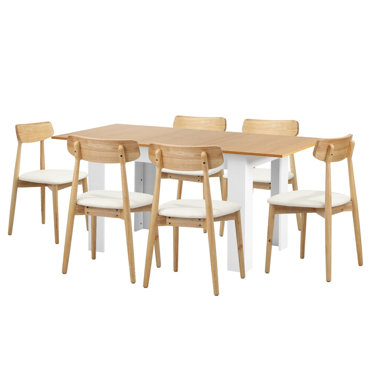 Oikiture 160cm Extendable Dining Table with 6x Dining Chairs PU Leather White - Sunyee