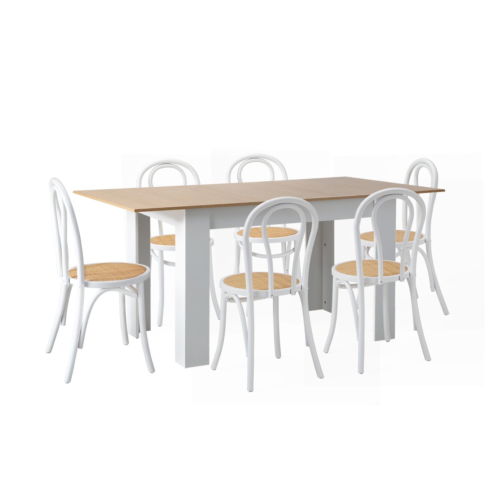 Oikiture 160cm Extendable Dining Table with 6PCS Crossback Dining Chairs White - Sunyee