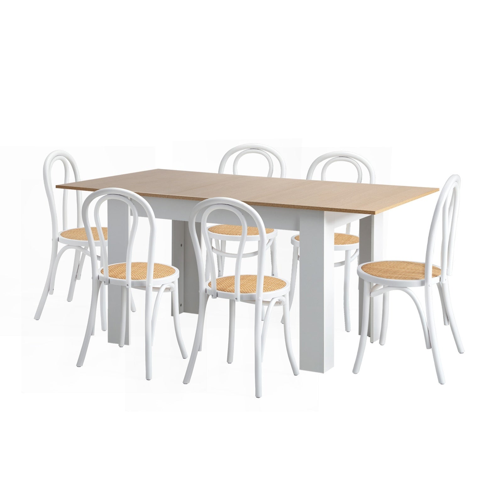Oikiture 160cm Extendable Dining Table with 6PCS Crossback Dining Chairs White - Sunyee
