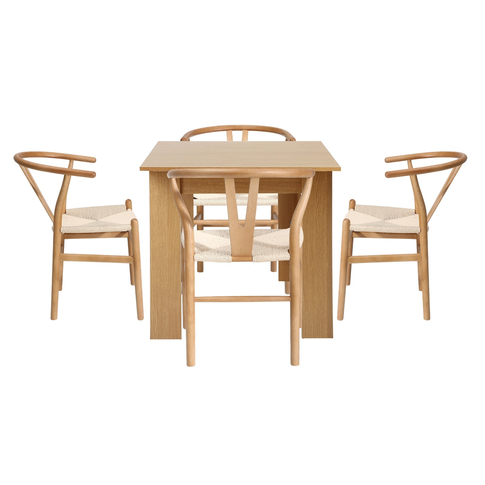 Oikiture 160cm Extendable Dining Table with 4x Hans Wegner Dining Chairs Natural - Sunyee