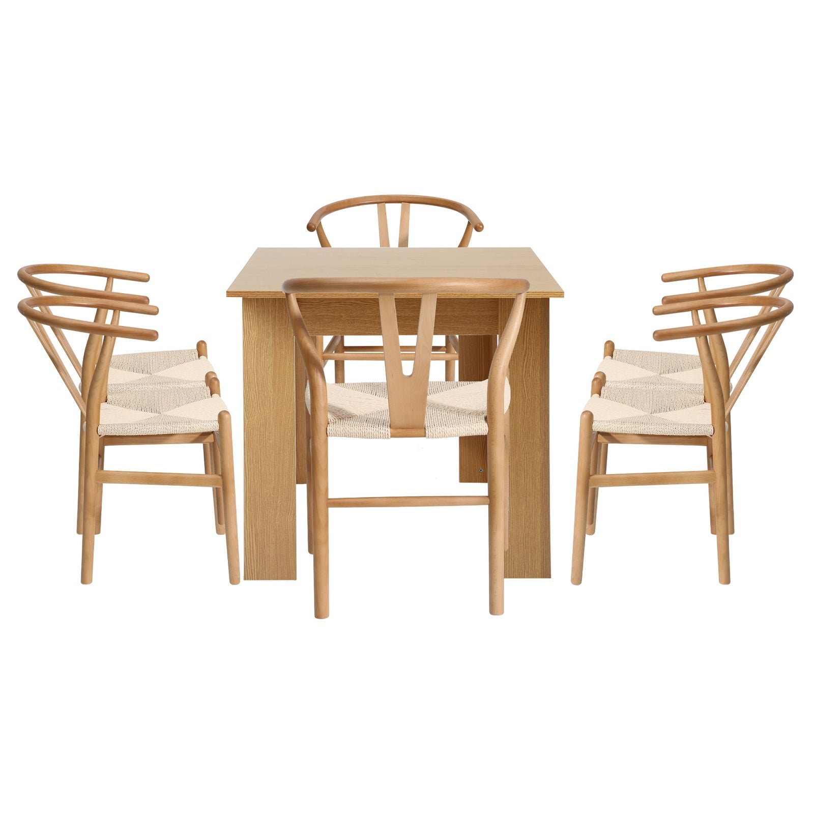 Oikiture 160cm Extendable Dining Table with 6x Hans Wegner Dining Chairs Natural - Sunyee