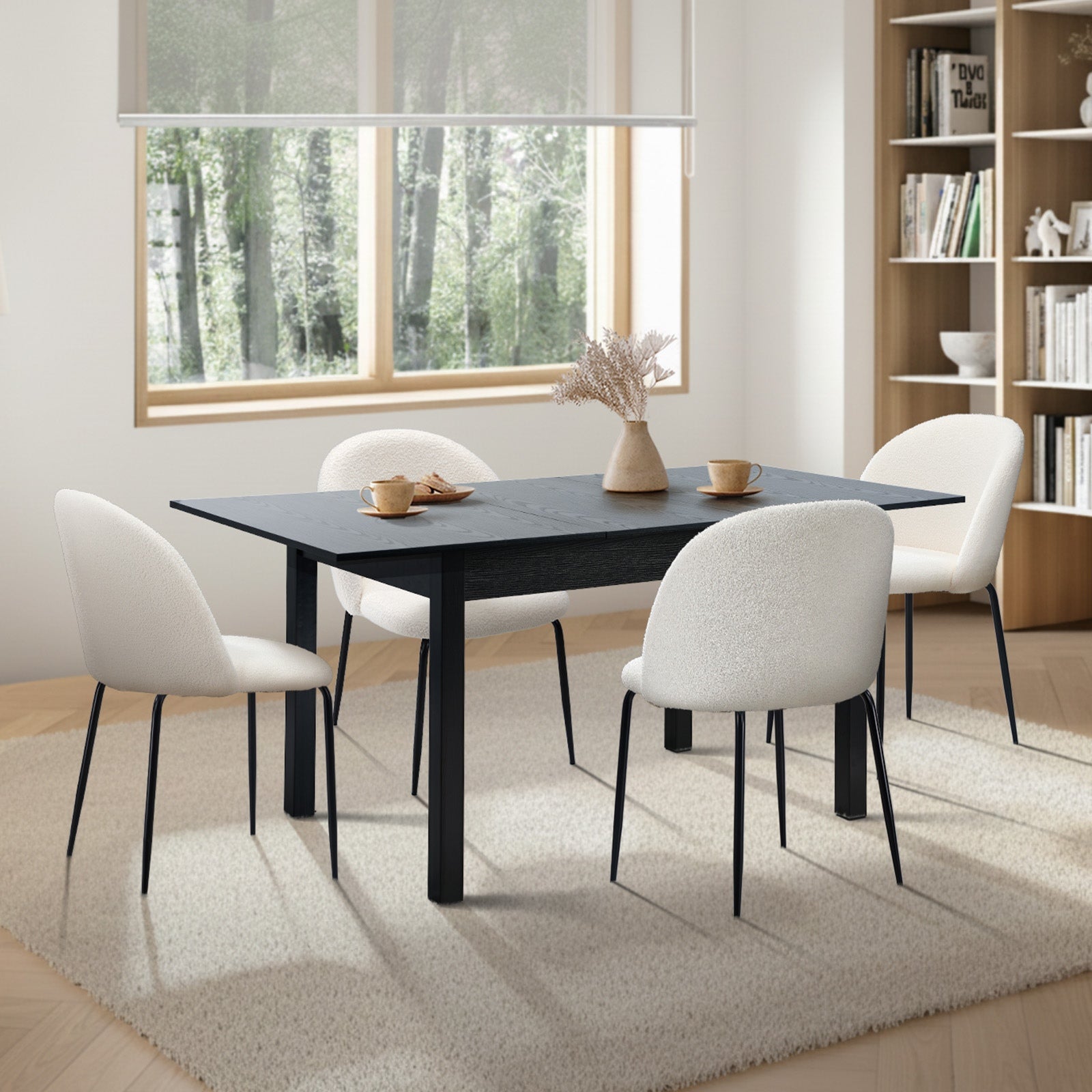 Oikiture 5pc Extenable Dining Table and Chairs Kitchen Dining Set Black&White - Sunyee