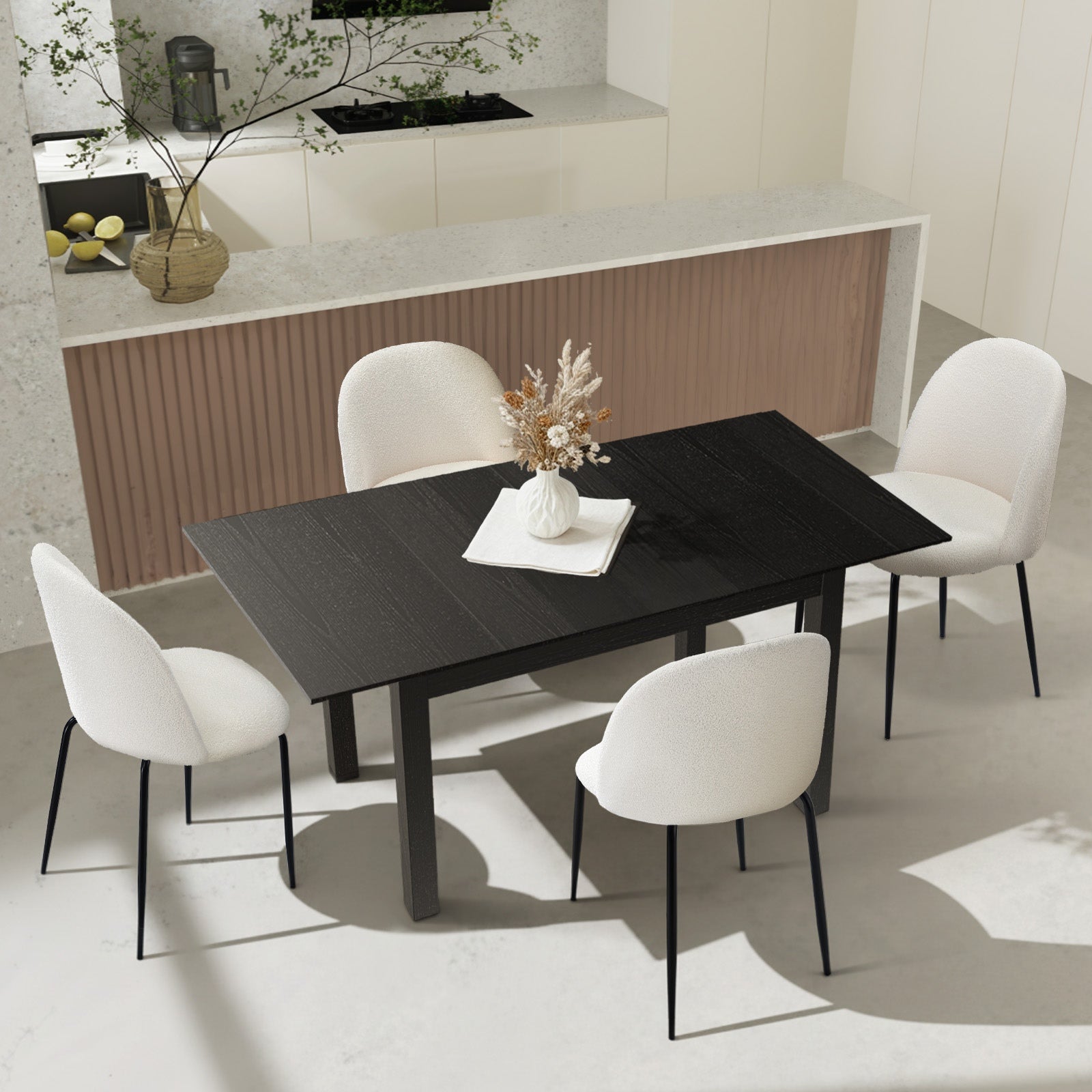 Oikiture 5pc Extenable Dining Table and Chairs Kitchen Dining Set Black&White - Sunyee
