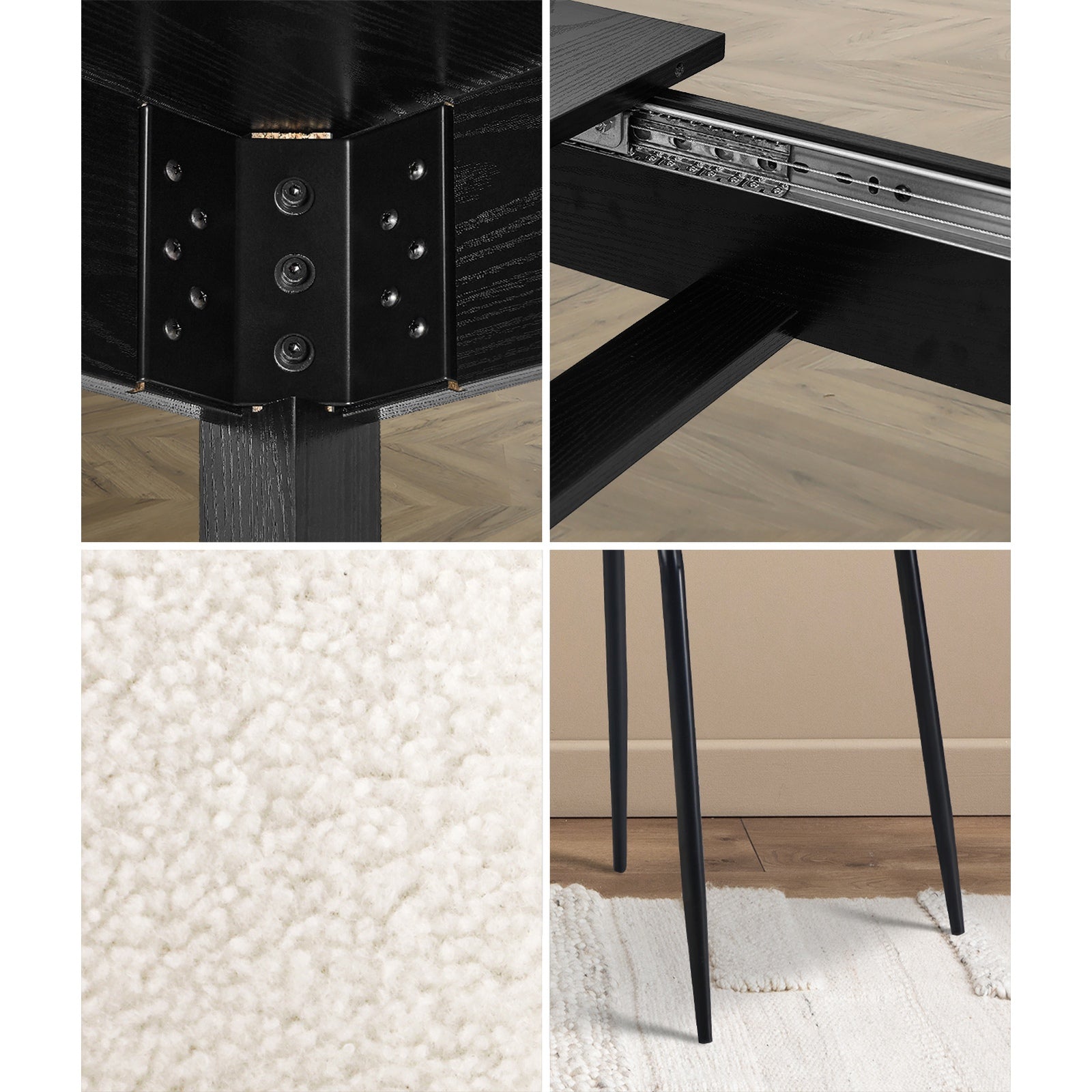 Oikiture 5pc Extenable Dining Table and Chairs Kitchen Dining Set Black&White - Sunyee