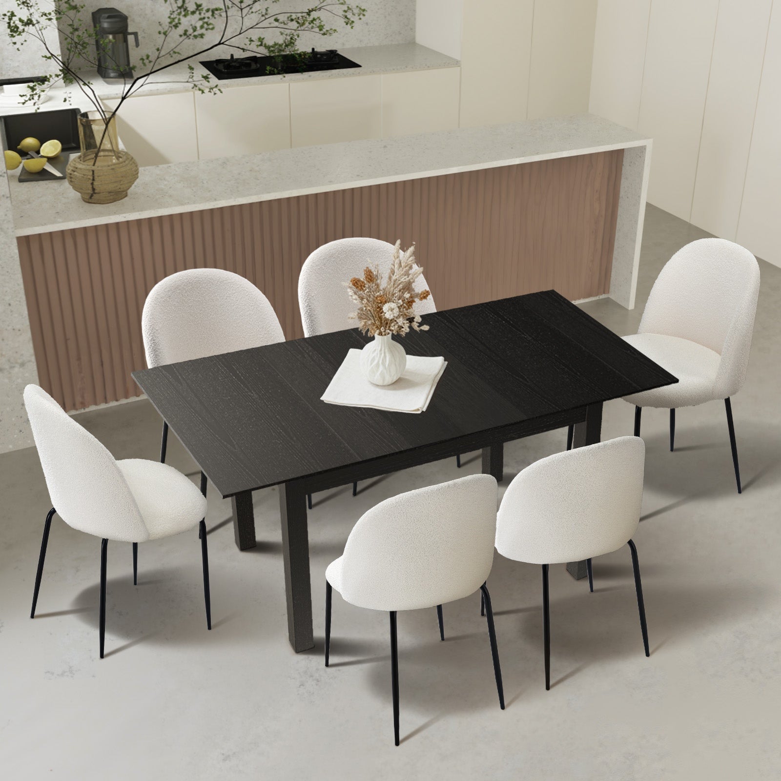 Oikiture 7pc Extenable Dining Table and Chairs Kitchen Dining Set Black&White - Sunyee