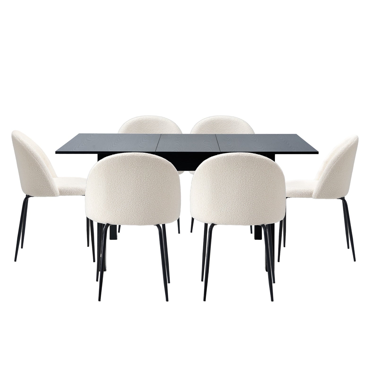 Oikiture 7pc Extenable Dining Table and Chairs Kitchen Dining Set Black&White - Sunyee
