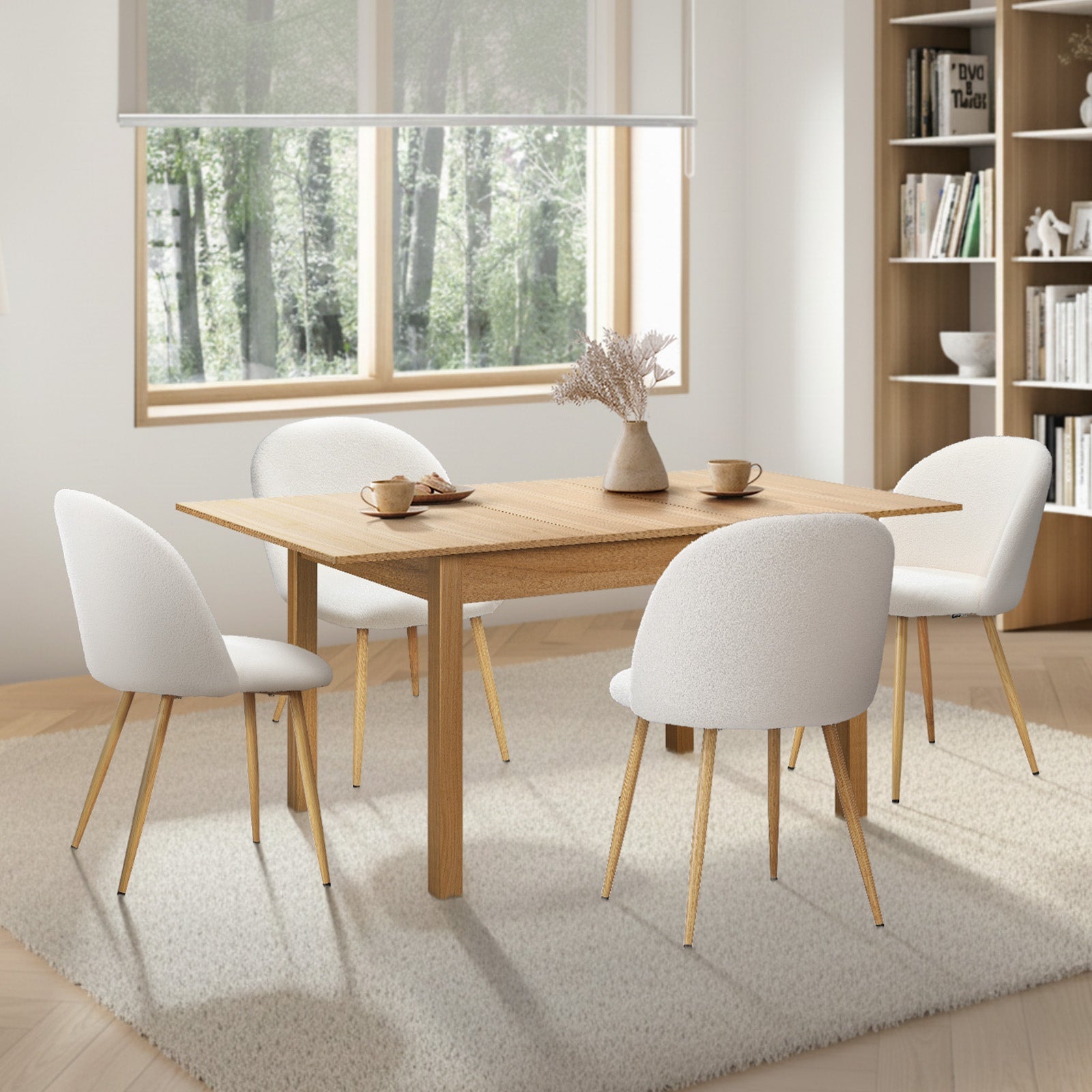 Oikiture 5pc Extenable Dining Table and Chairs Kitchen Dining Set Natural&White - Sunyee