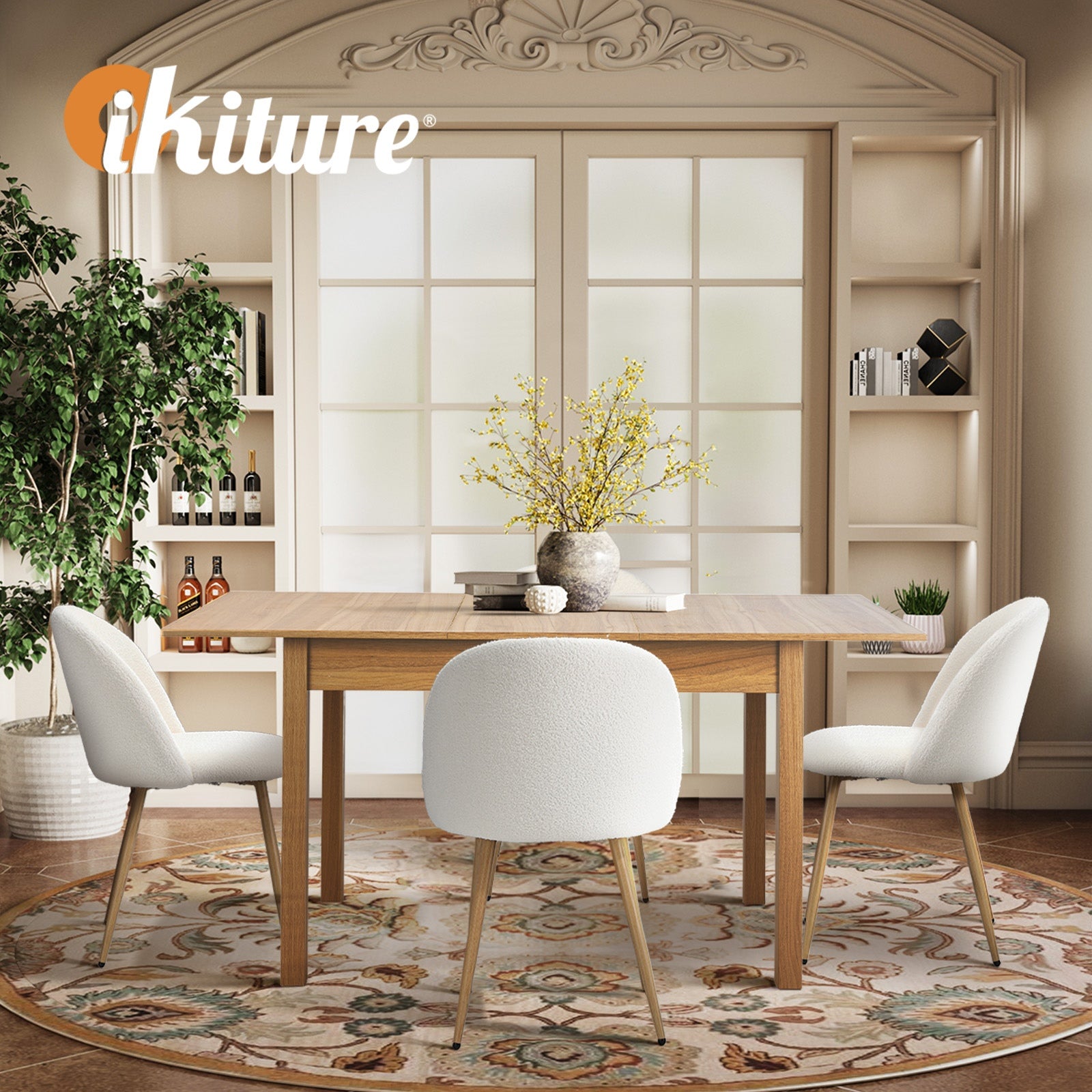 Oikiture 5pc Extenable Dining Table and Chairs Kitchen Dining Set Natural&White - Sunyee