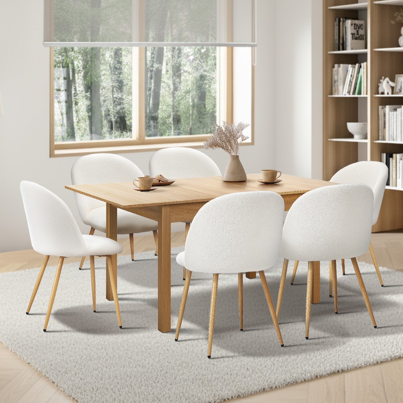 Oikiture 7pc Extenable Dining Table and Chairs Kitchen Dining Set Natural&White - Sunyee