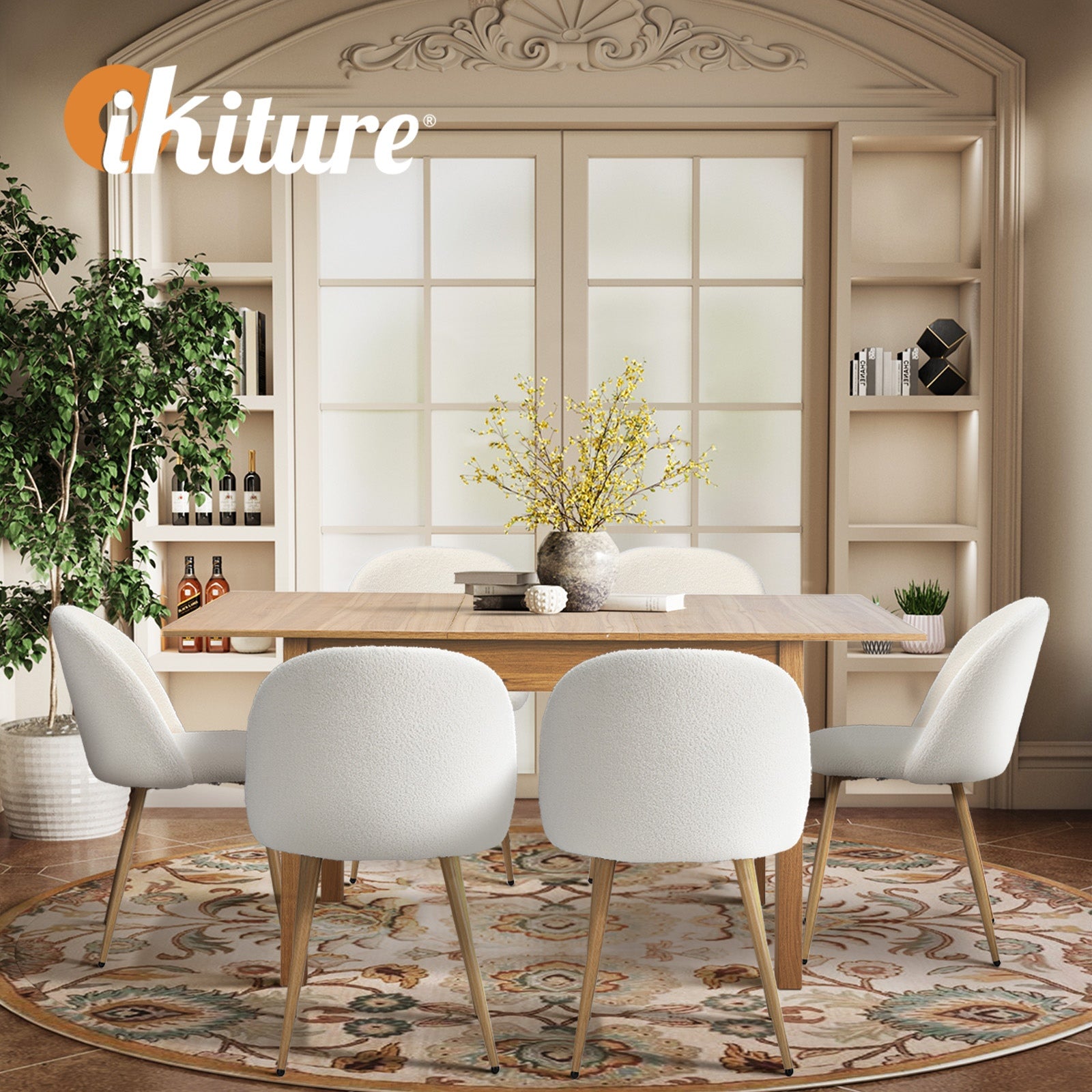 Oikiture 7pc Extenable Dining Table and Chairs Kitchen Dining Set Natural&White - Sunyee