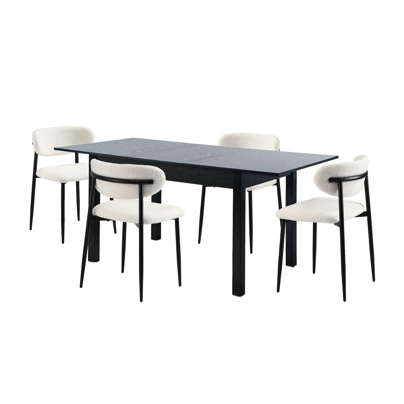 Oikiture 5pc Extenable Dining Table and Chairs Wooden Dining Set Boucle Black - Sunyee