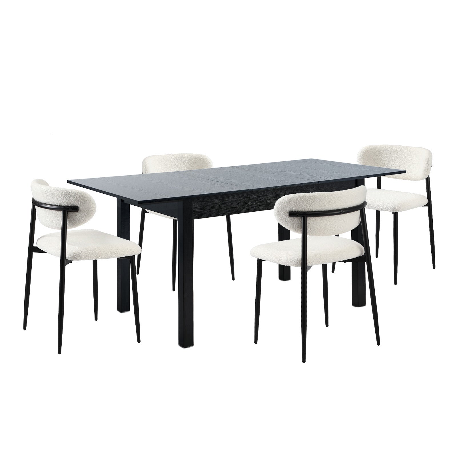 Oikiture 5pc Extenable Dining Table and Chairs Wooden Dining Set Boucle Black - Sunyee