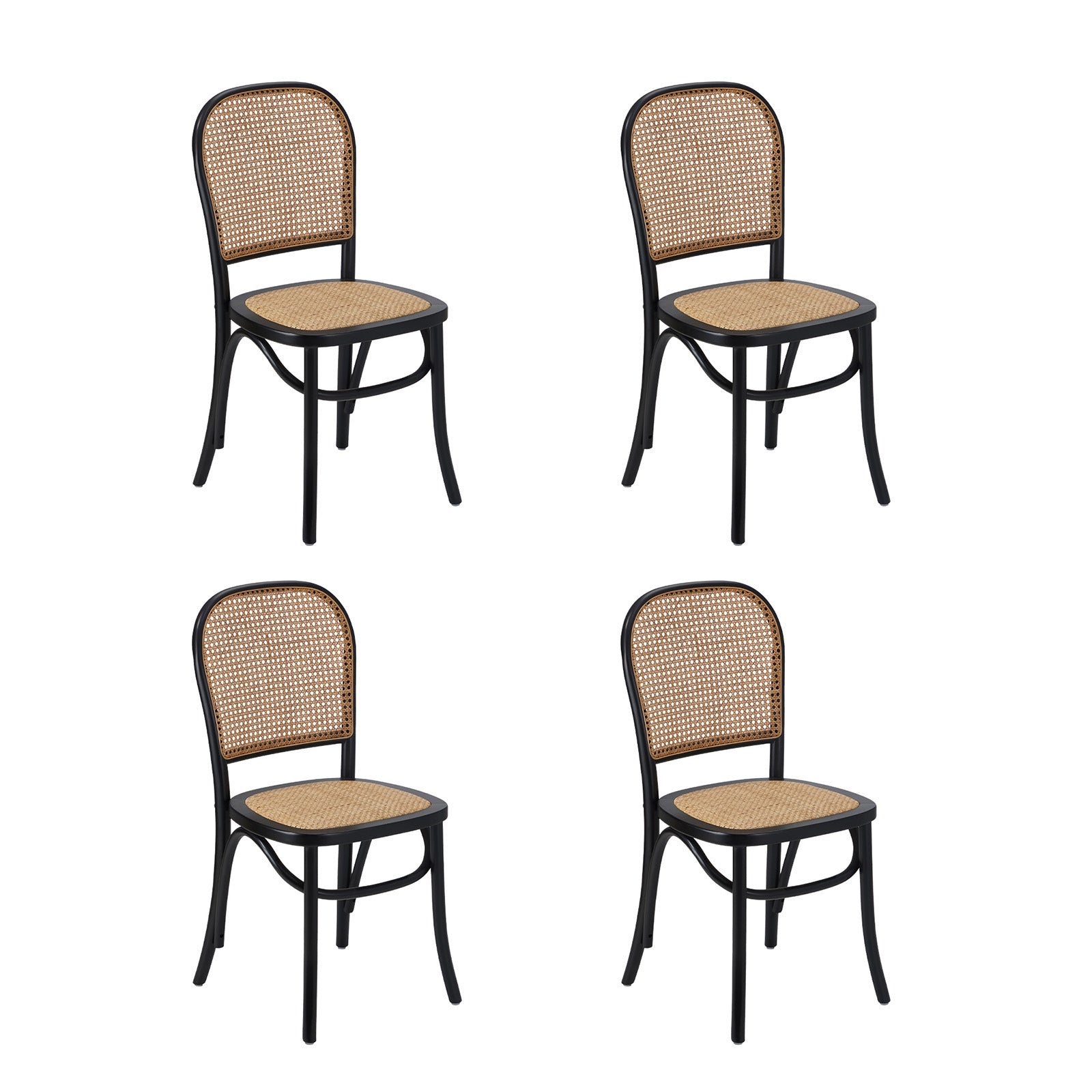 Oikiture 5PCS Dining Table Set Round Kitchen Table 4 Rattan Dining Chairs Black