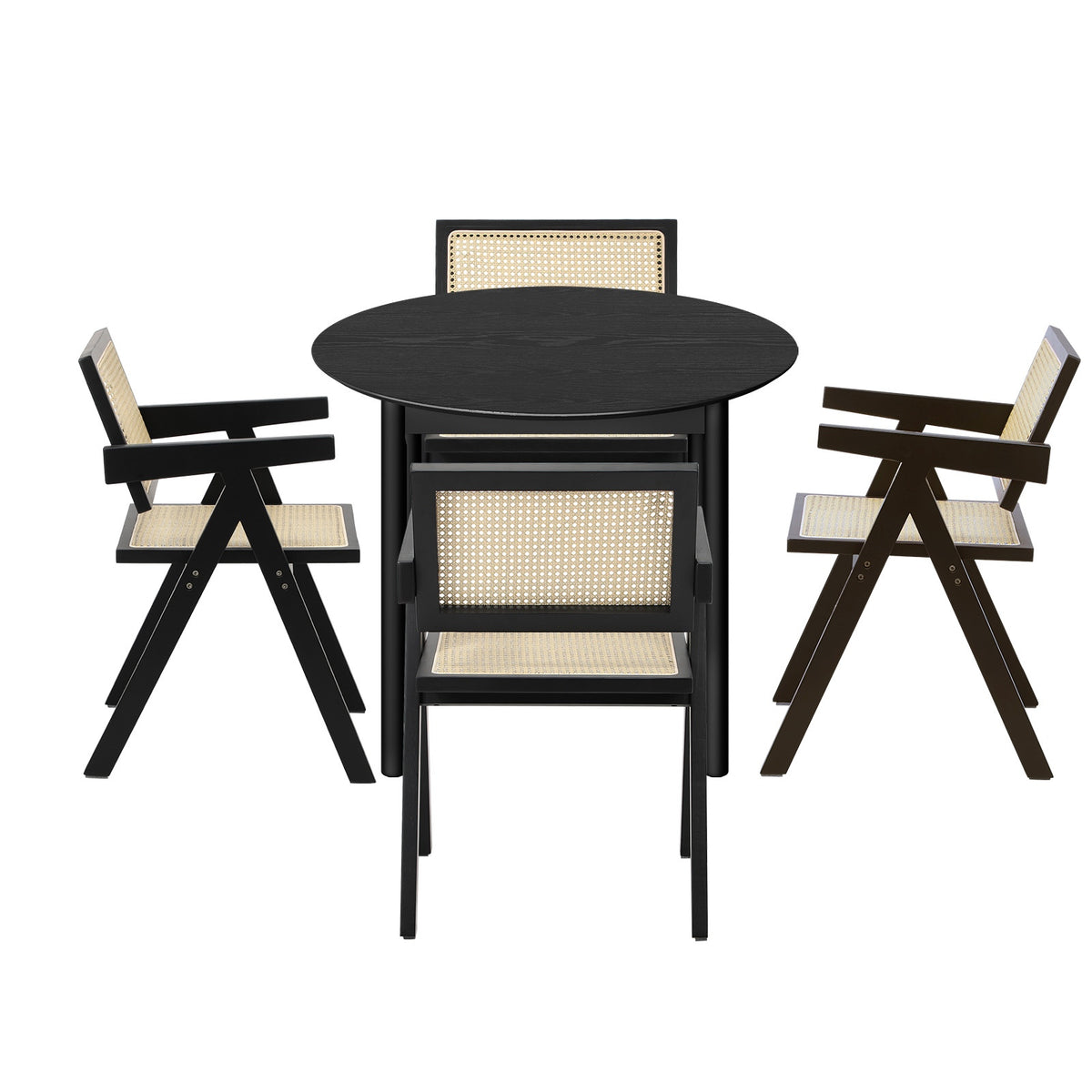 Oikiture 5PCS Dining Table Set Round Dining Table and Chairs Rubberwood Black - Sunyee