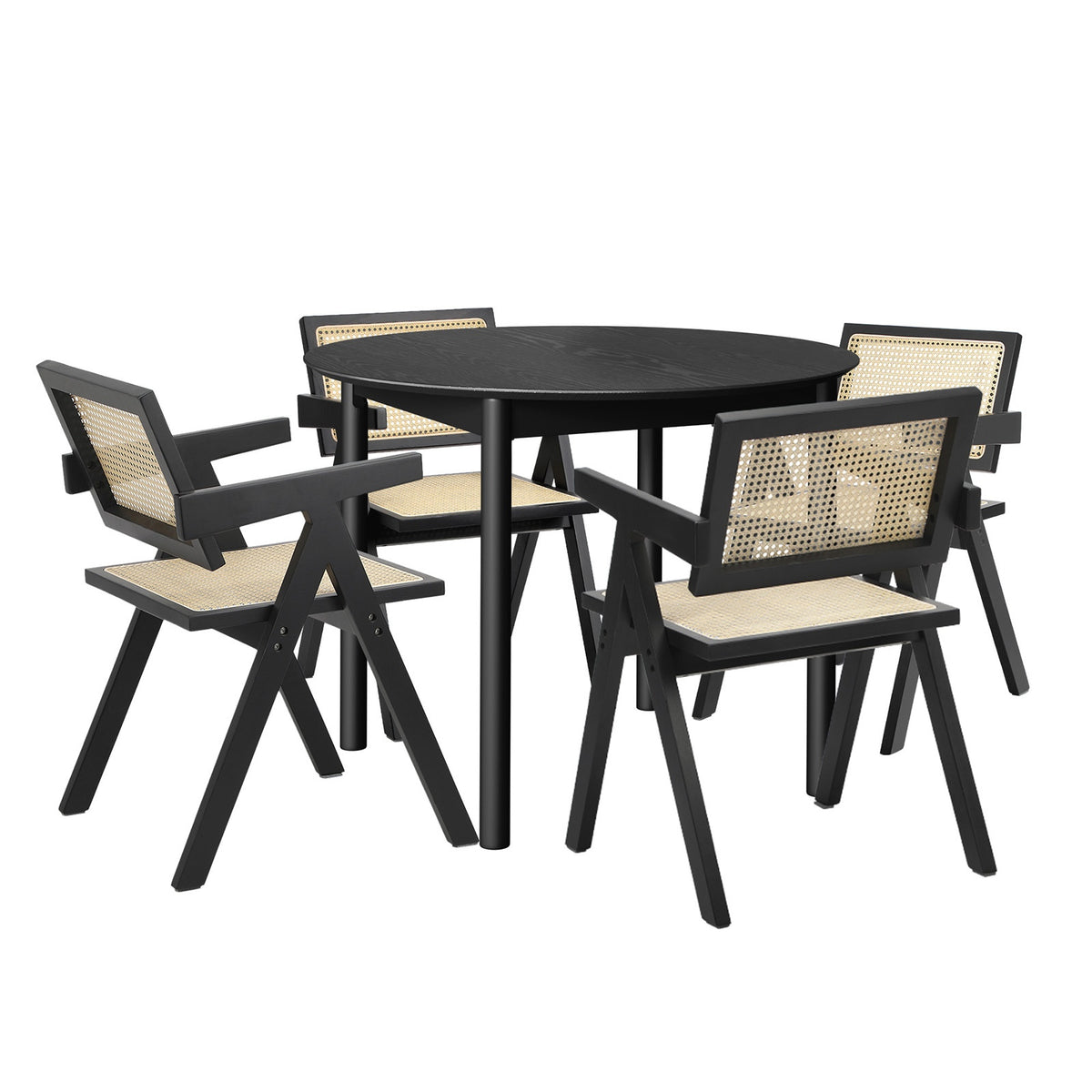 Oikiture 5PCS Dining Table Set Round Dining Table and Chairs Rubberwood Black - Sunyee