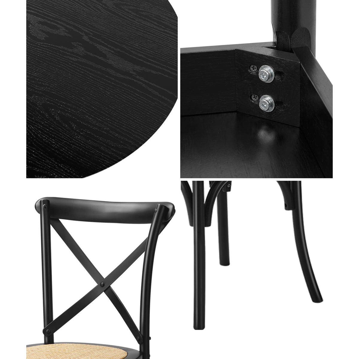 Oikiture 5PCS Dining Table Set 100cm Round Table and Rubberwood Dining Chairs