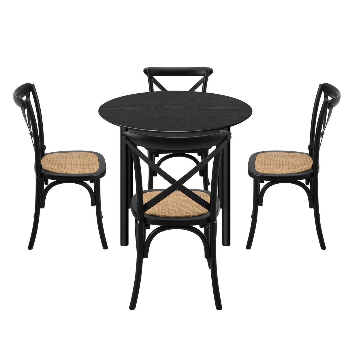 Oikiture 5PCS Dining Table Set 100cm Round Table and Rubberwood Dining Chairs